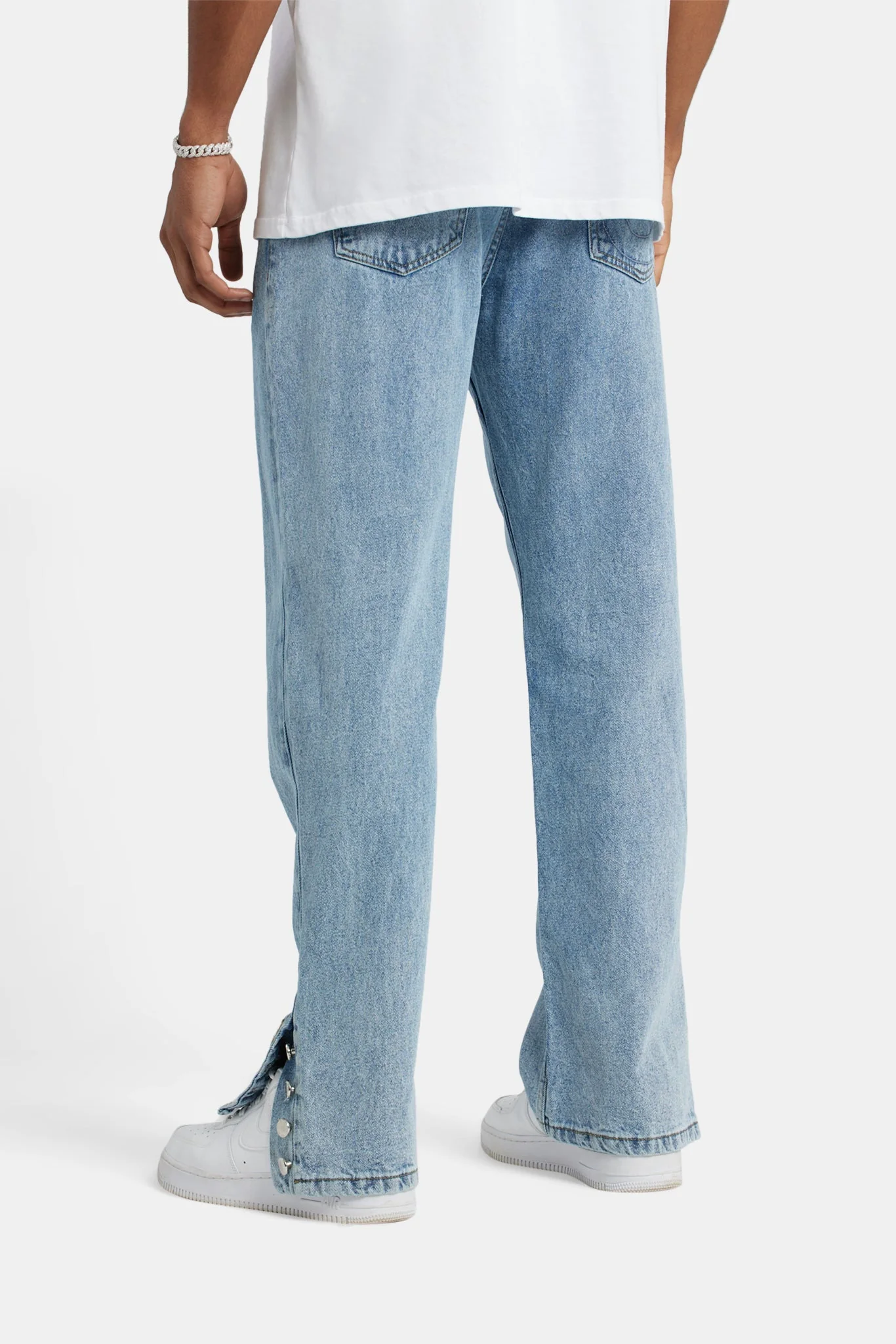 Relaxed Button Hem Detail Jeans - Light Blue - Image 4