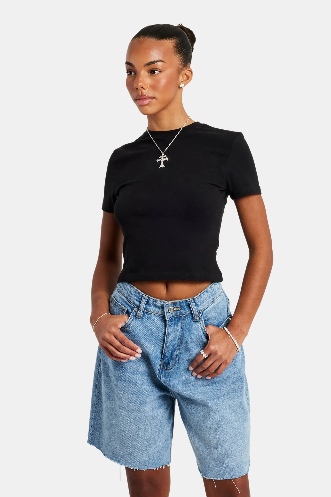 Relaxed Fit Raw Hem Bermuda Shorts - Image 2