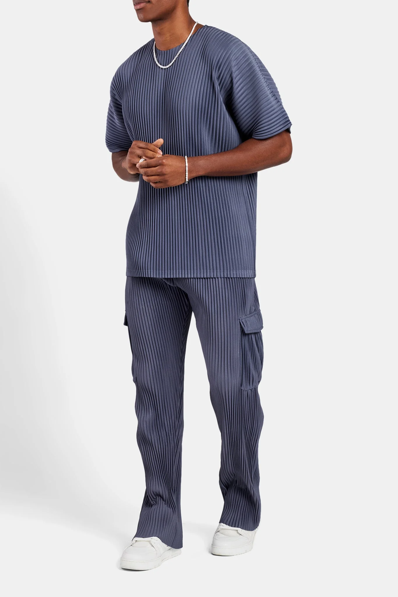 Relaxed Pleated Cargo Trouser - Dusty Blue - Image 2
