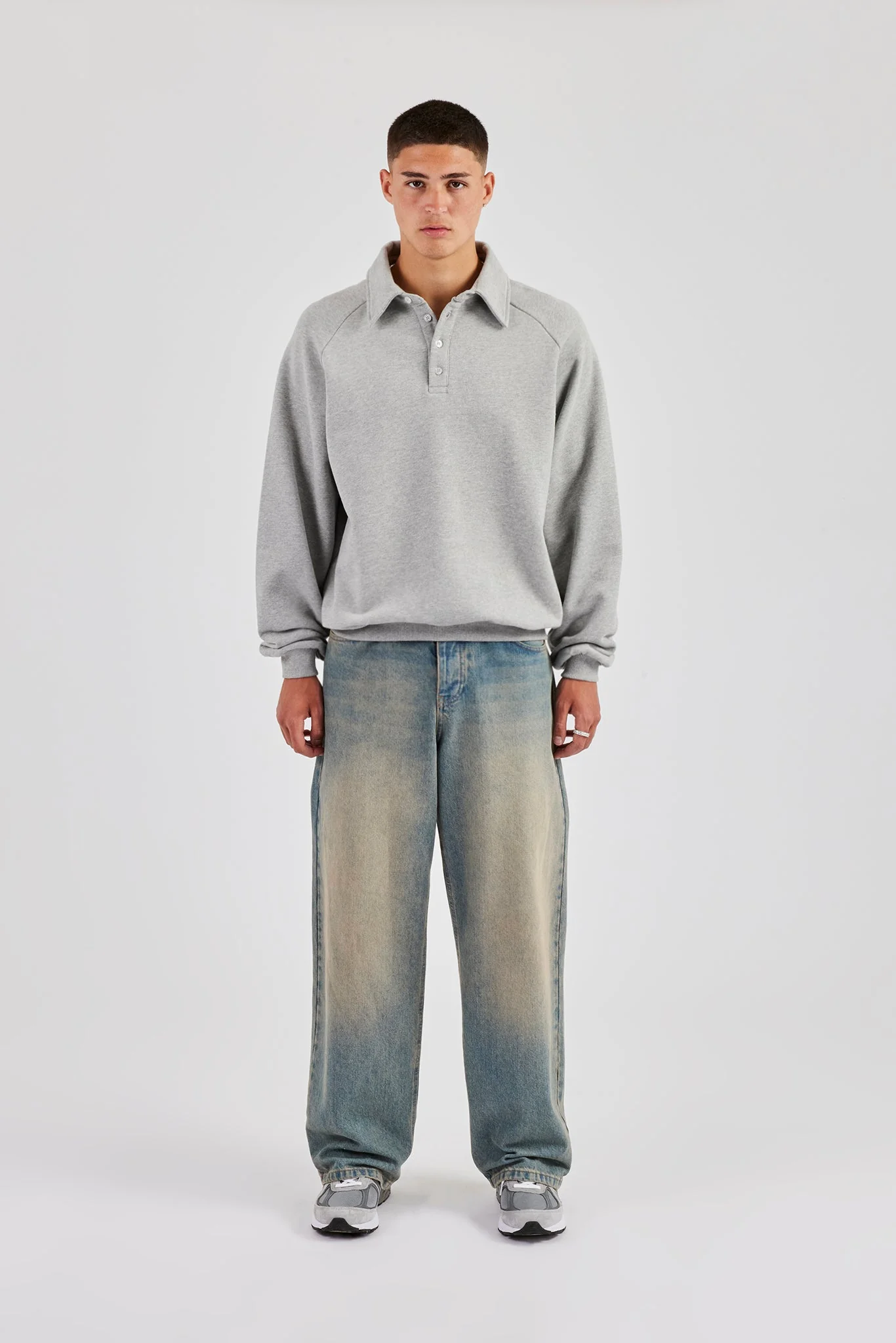 Relaxed Polo Sweatshirt - Grey Marl - Image 5