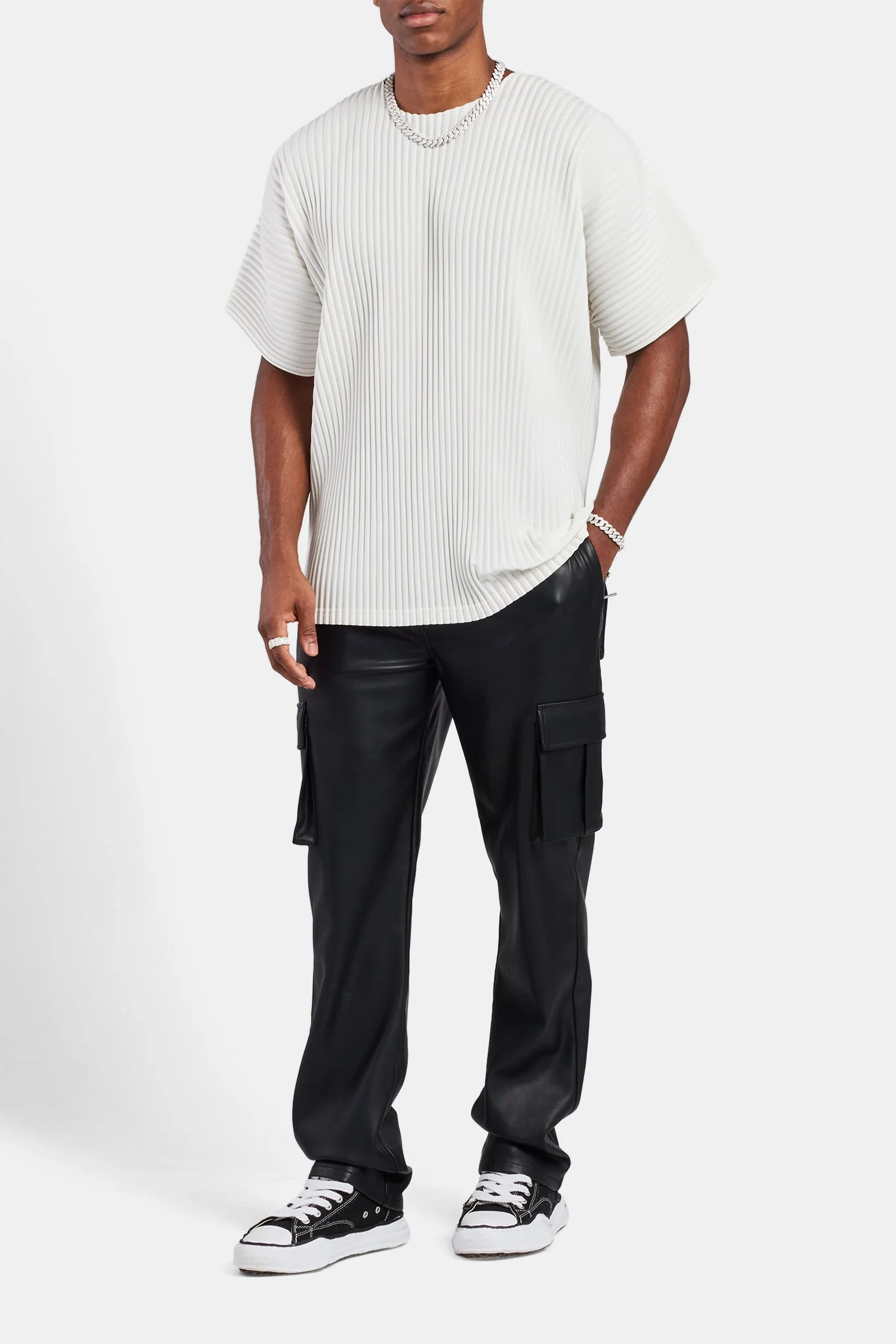 Relaxed PU Cargo Trouser - Black - Image 3