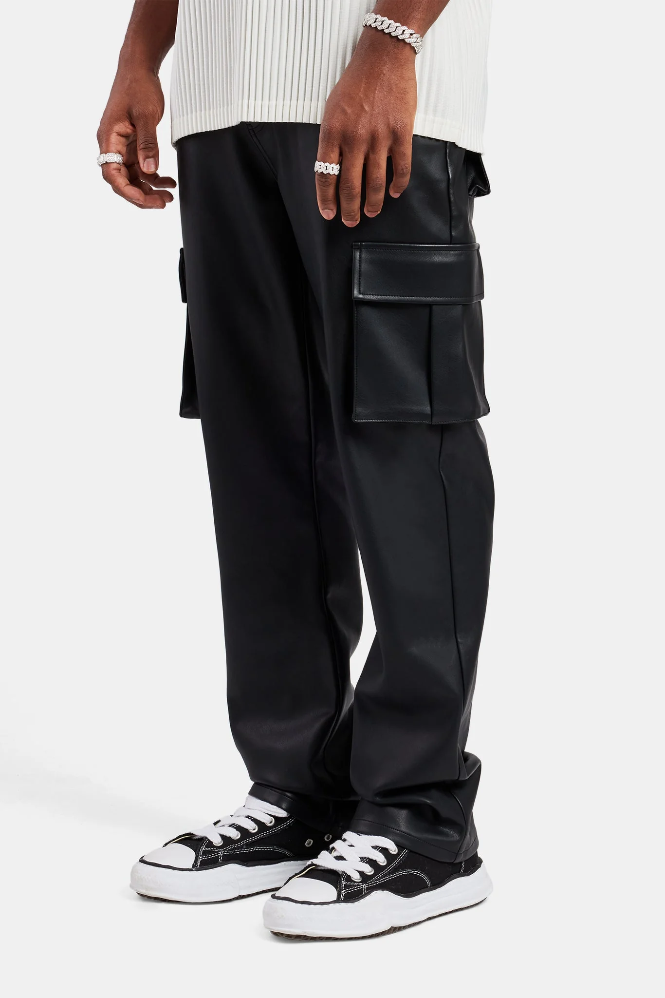 Relaxed PU Cargo Trouser - Black - Image 4