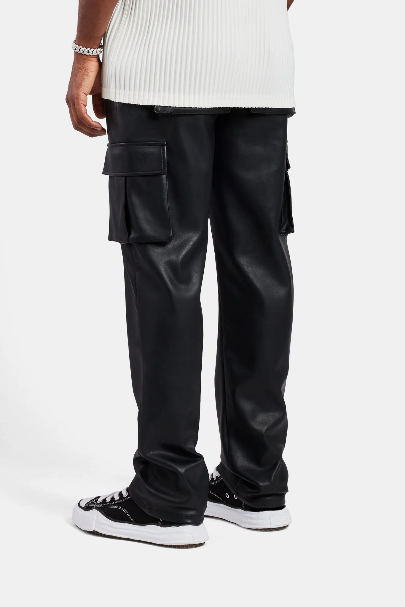 Relaxed PU Cargo Trouser - Black - Image 5