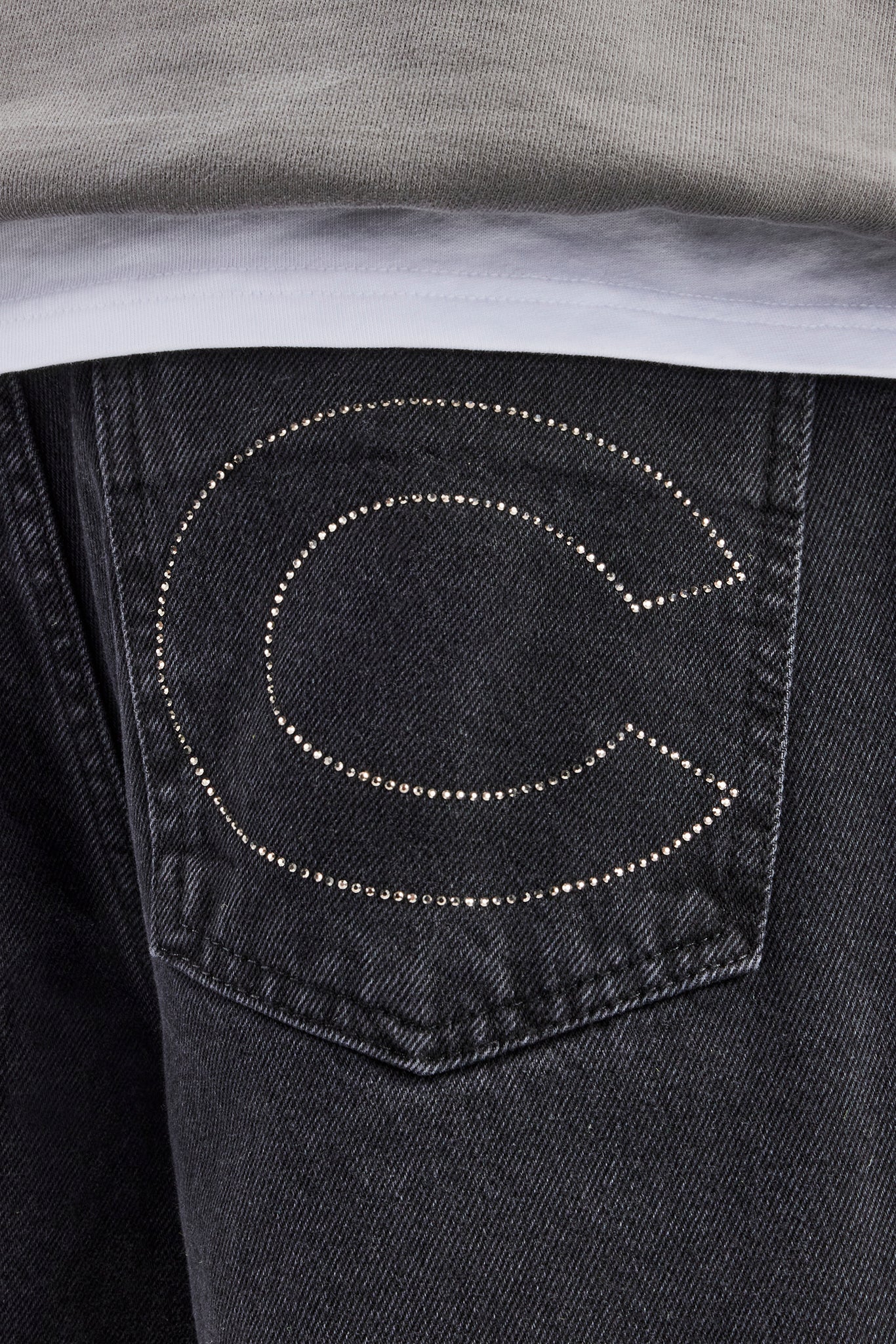 Relaxed Rhinestone Pocket Detail Jeans - True Black - Image 3
