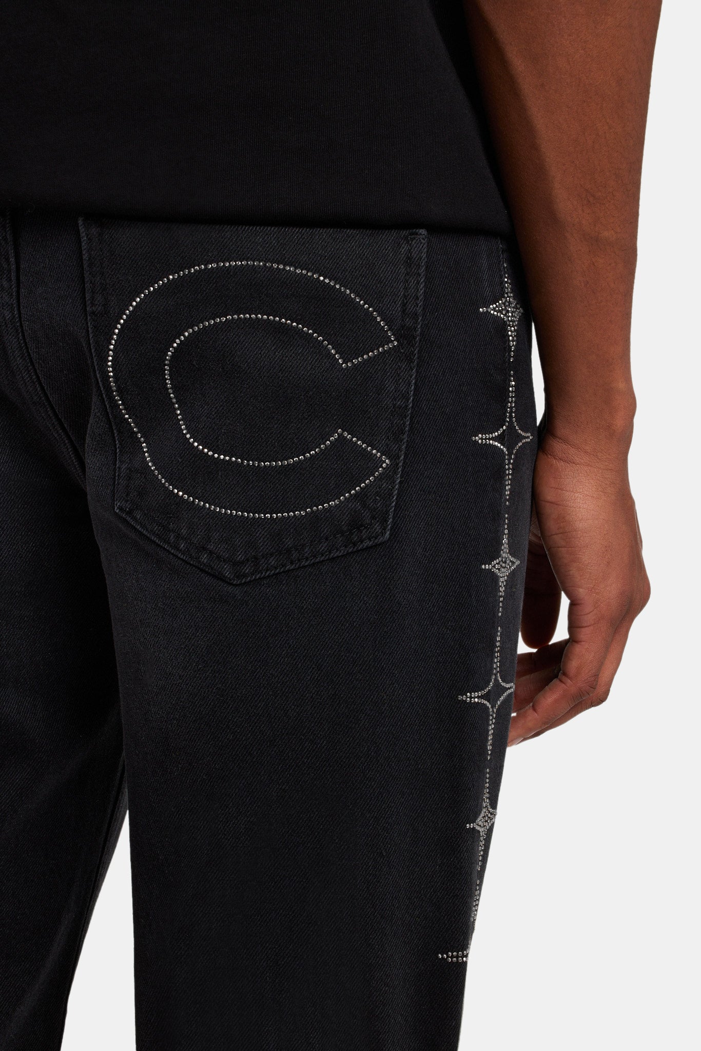 Relaxed Rhinestone Star Jeans - Washed Black - Image 3