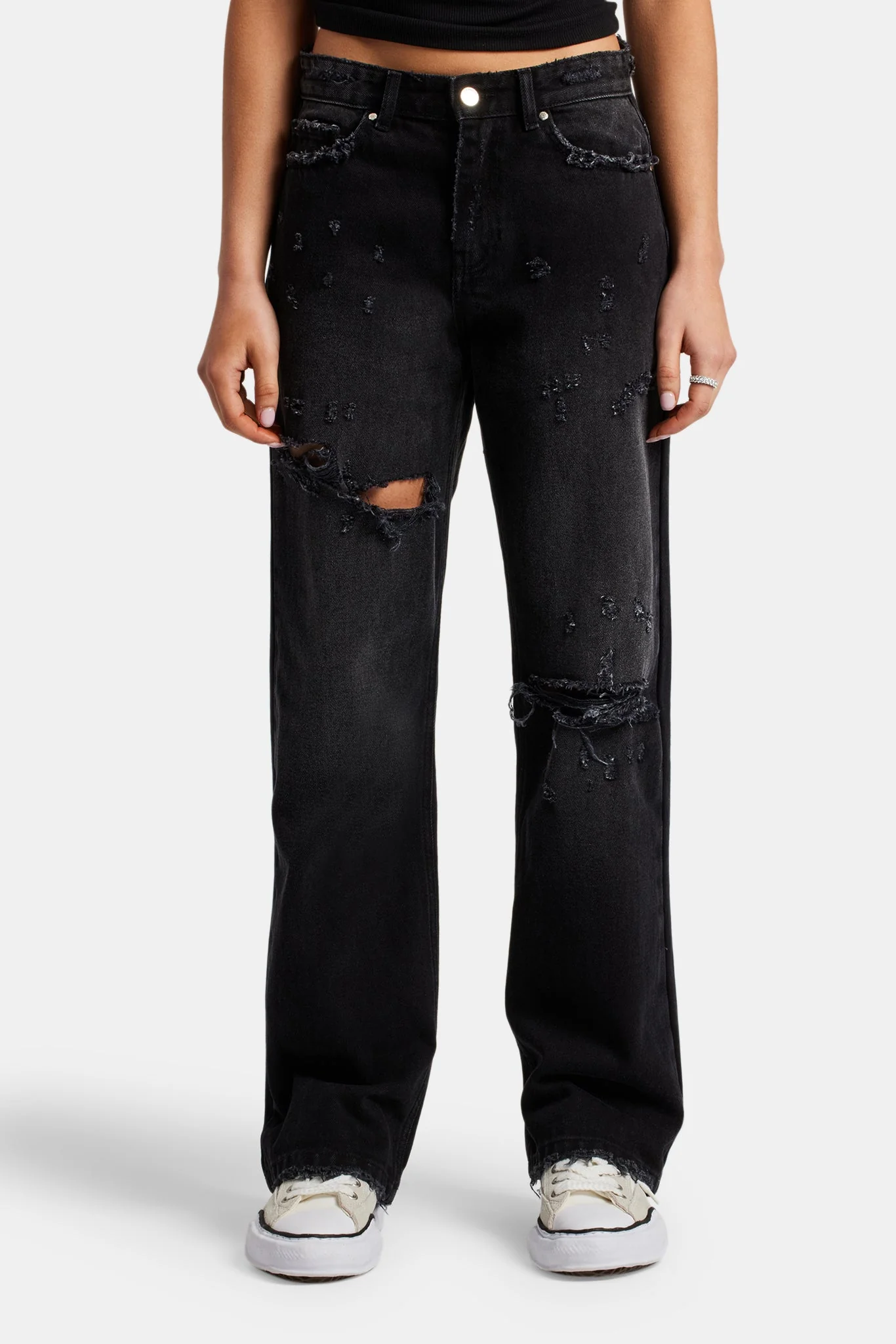 Relaxed Ripped Jeans With Distressing - Washed Black - Image 2