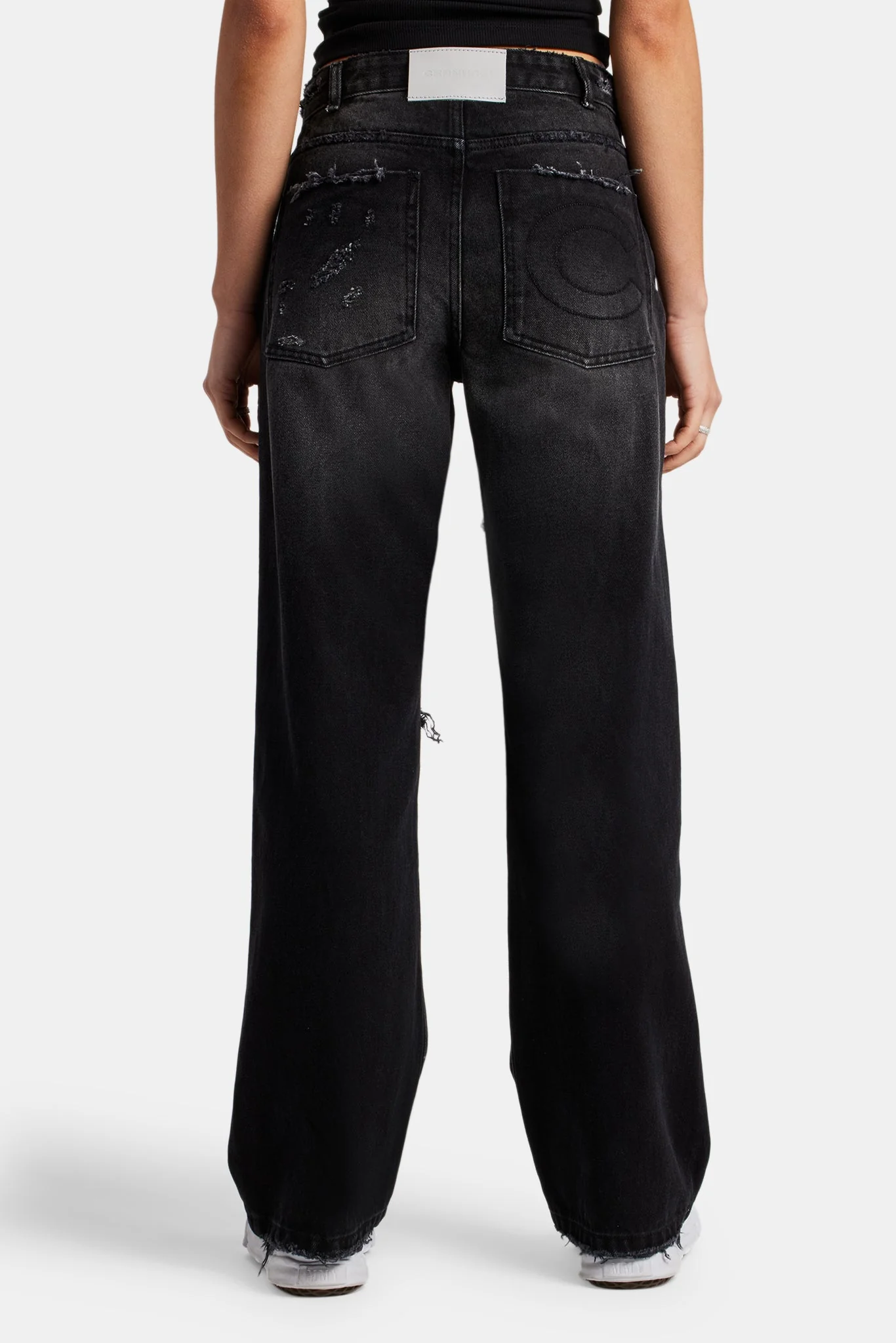 Relaxed Ripped Jeans With Distressing - Washed Black - Image 4
