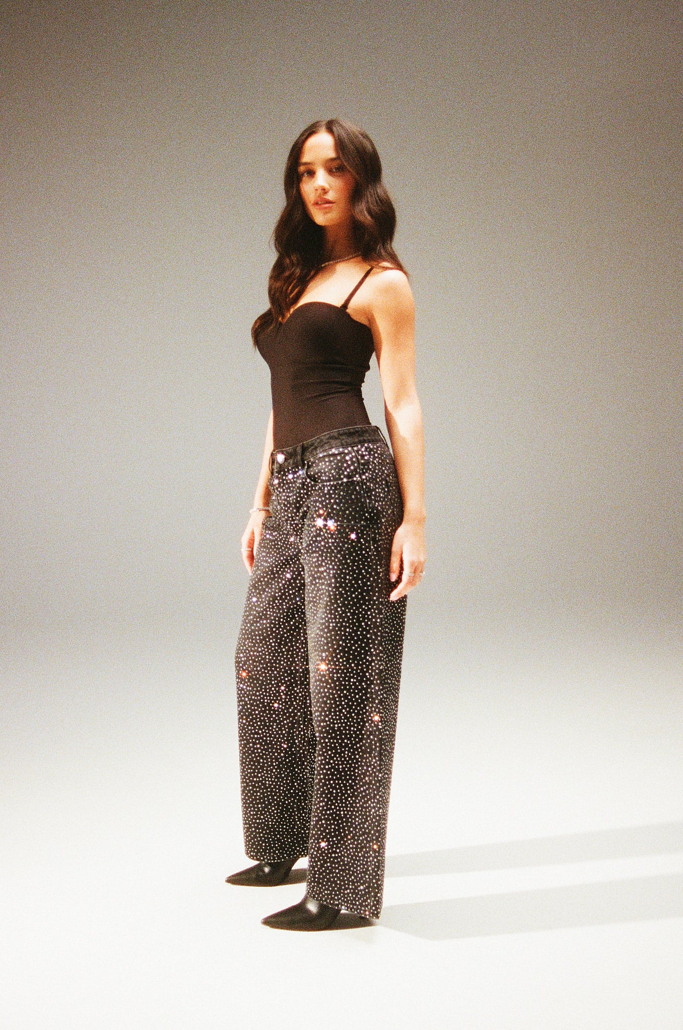 Rhinestone Baggy Low Rise Jean - Washed Black - Image 2