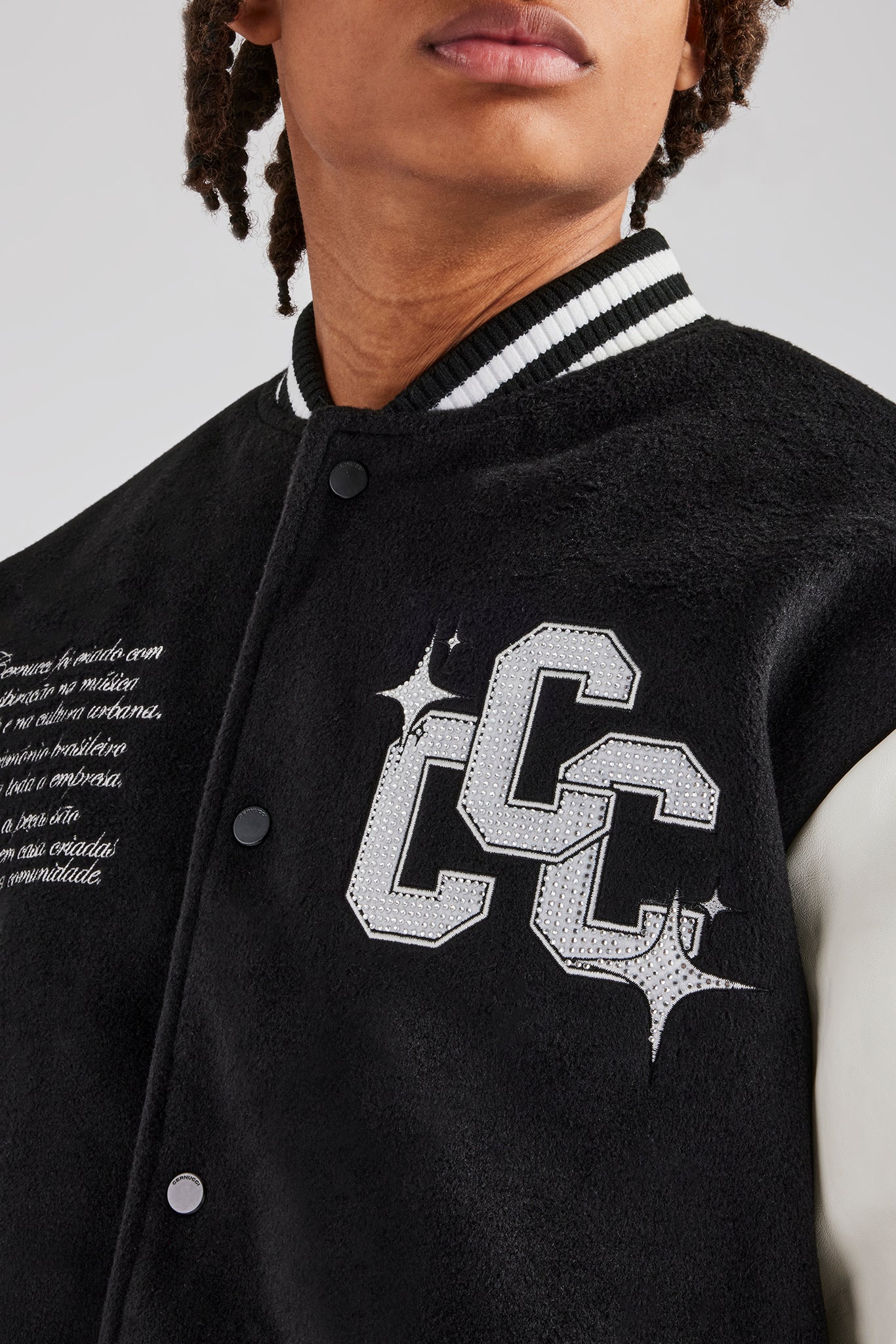 Rhinestone Bomber Jacket - Black - Image 2