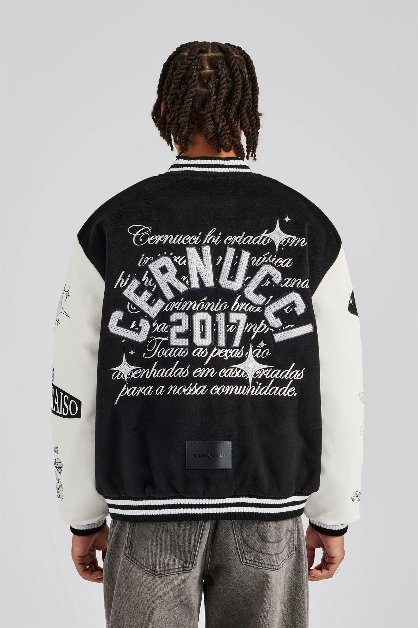 Rhinestone Bomber Jacket - Black - Image 3