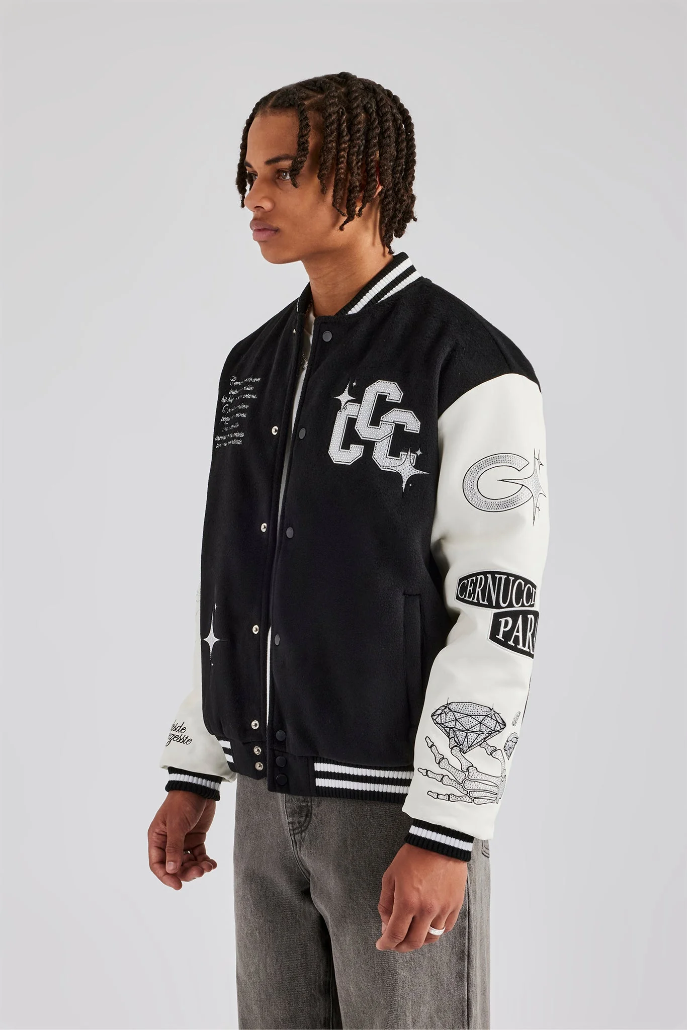 Rhinestone Bomber Jacket - Black - Image 4
