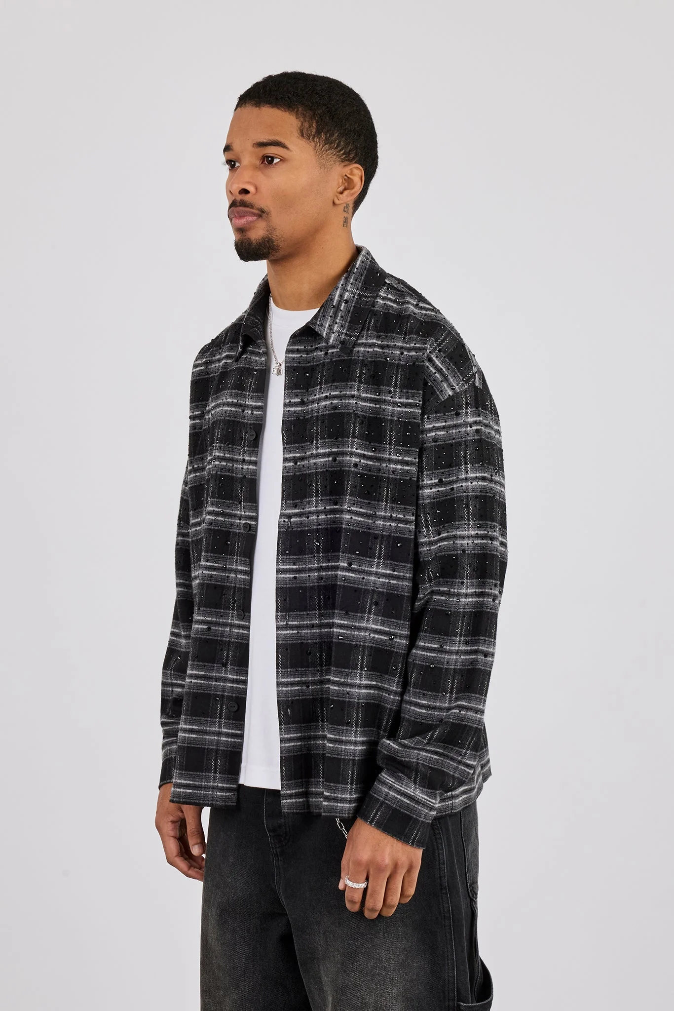 Rhinestone Check Shirt - Black - Image 2