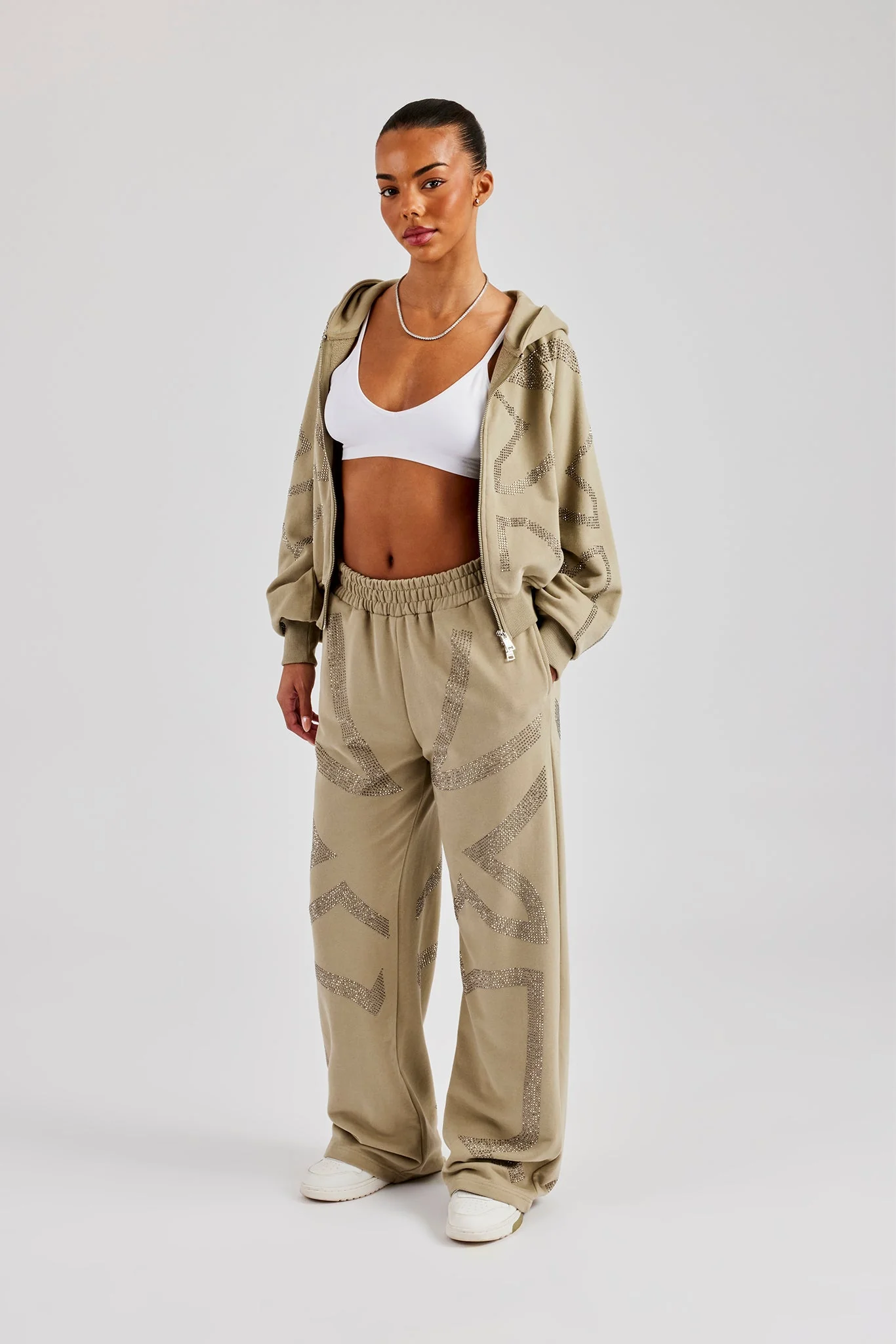 Rhinestone Cross Wide Leg Jogger - Khaki - Image 2