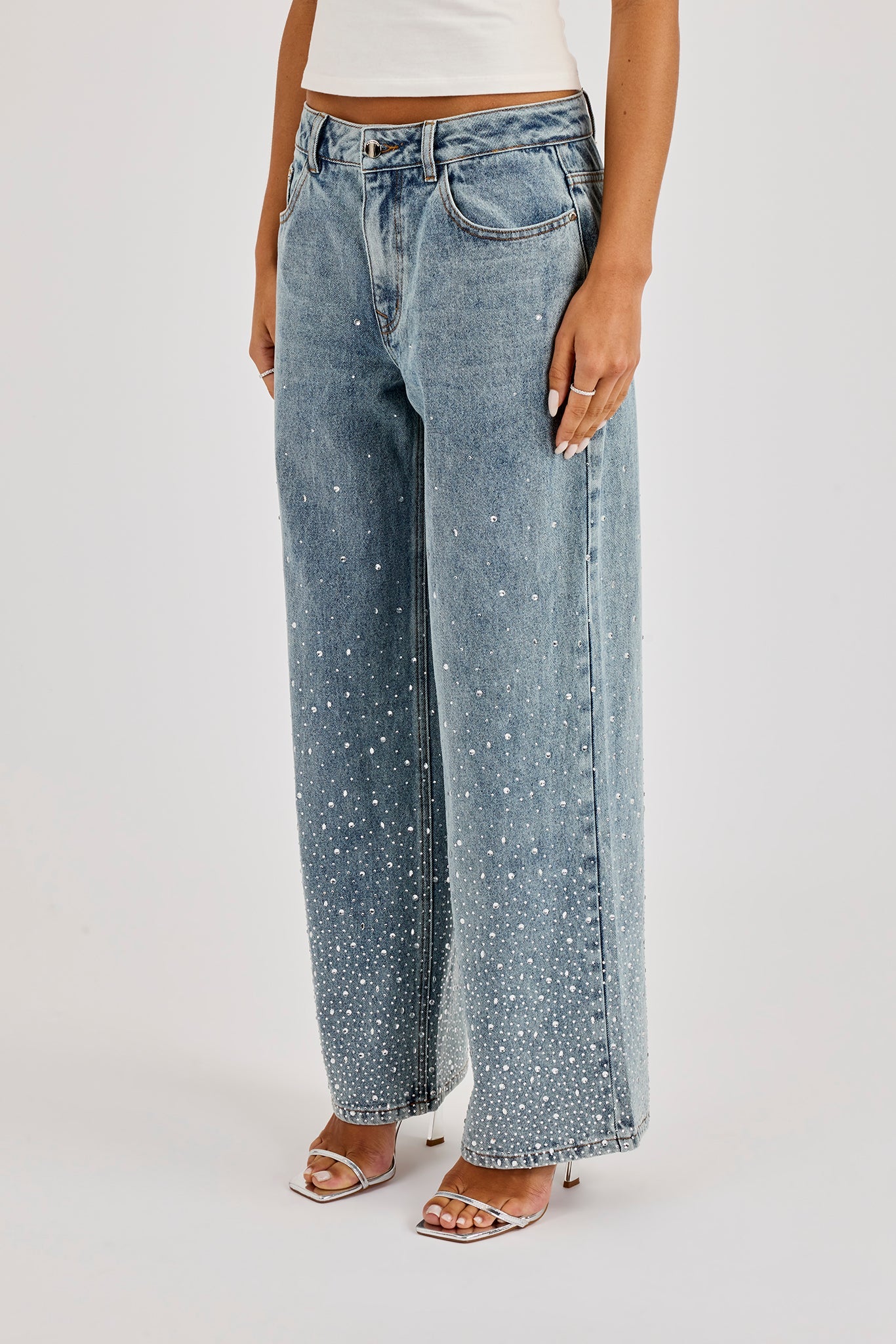 Rhinestone Detail Baggy Jean - Antique Wash - Image 2