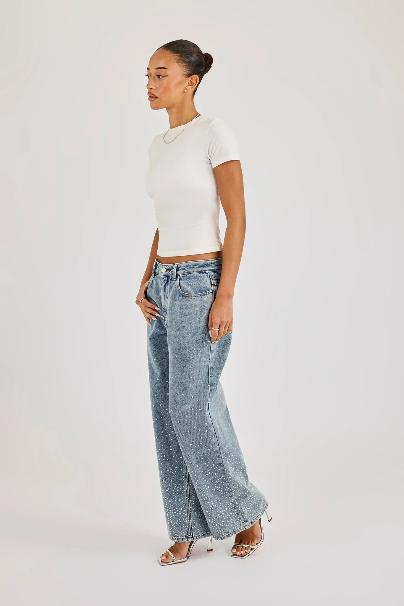 Rhinestone Detail Baggy Jean - Antique Wash - Image 3