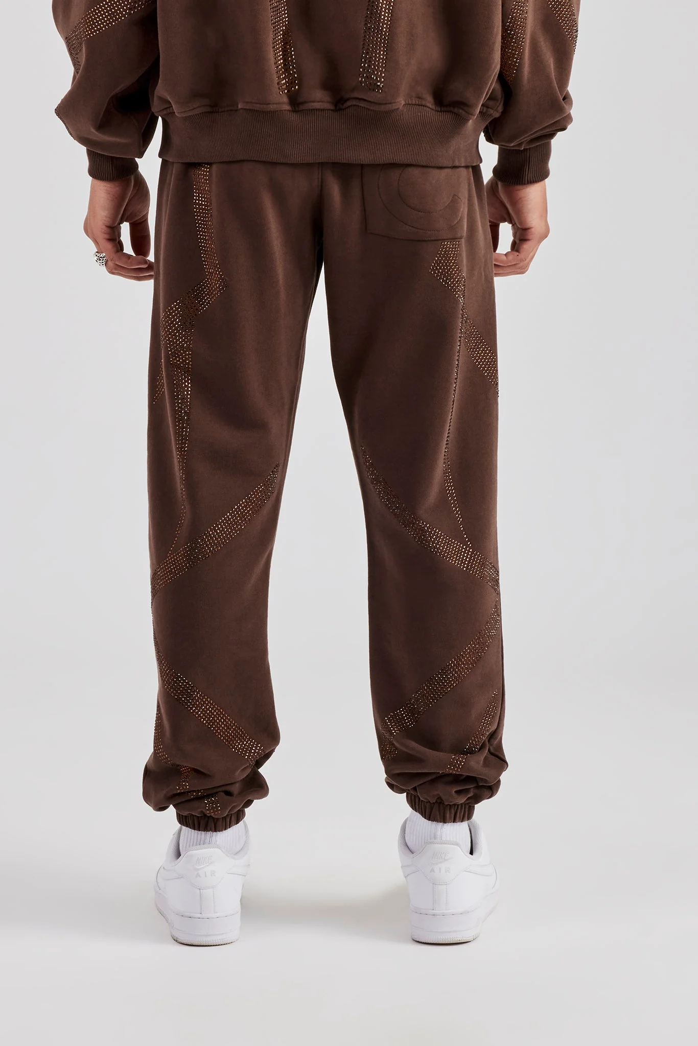 Rhinestone Diamond Cuffed Jogger - Chocolate - Image 2