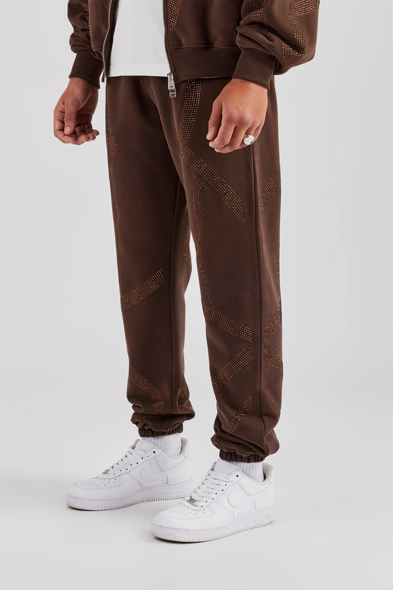 Rhinestone Diamond Cuffed Jogger - Chocolate - Image 3