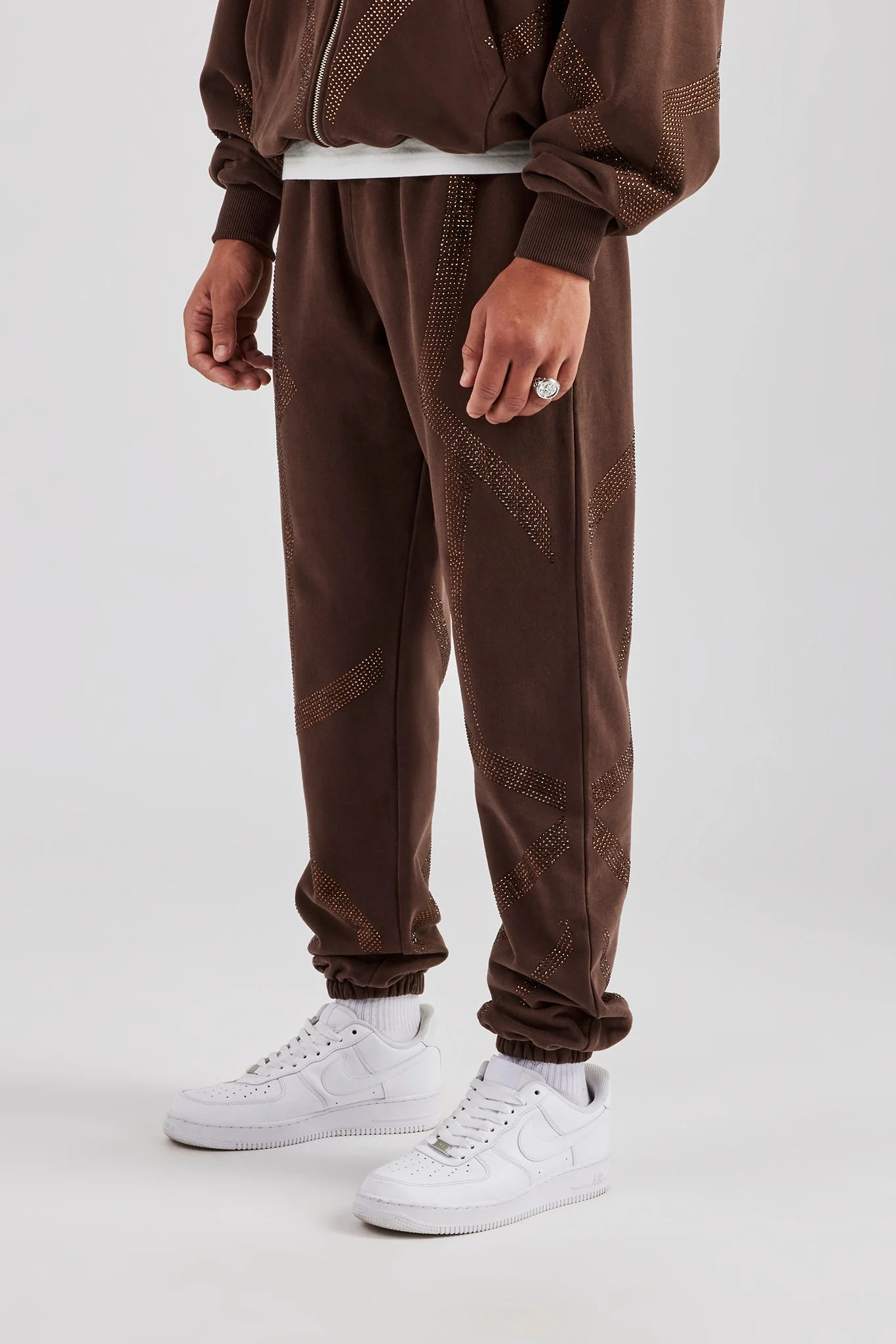 Rhinestone Diamond Cuffed Jogger - Chocolate - Image 5