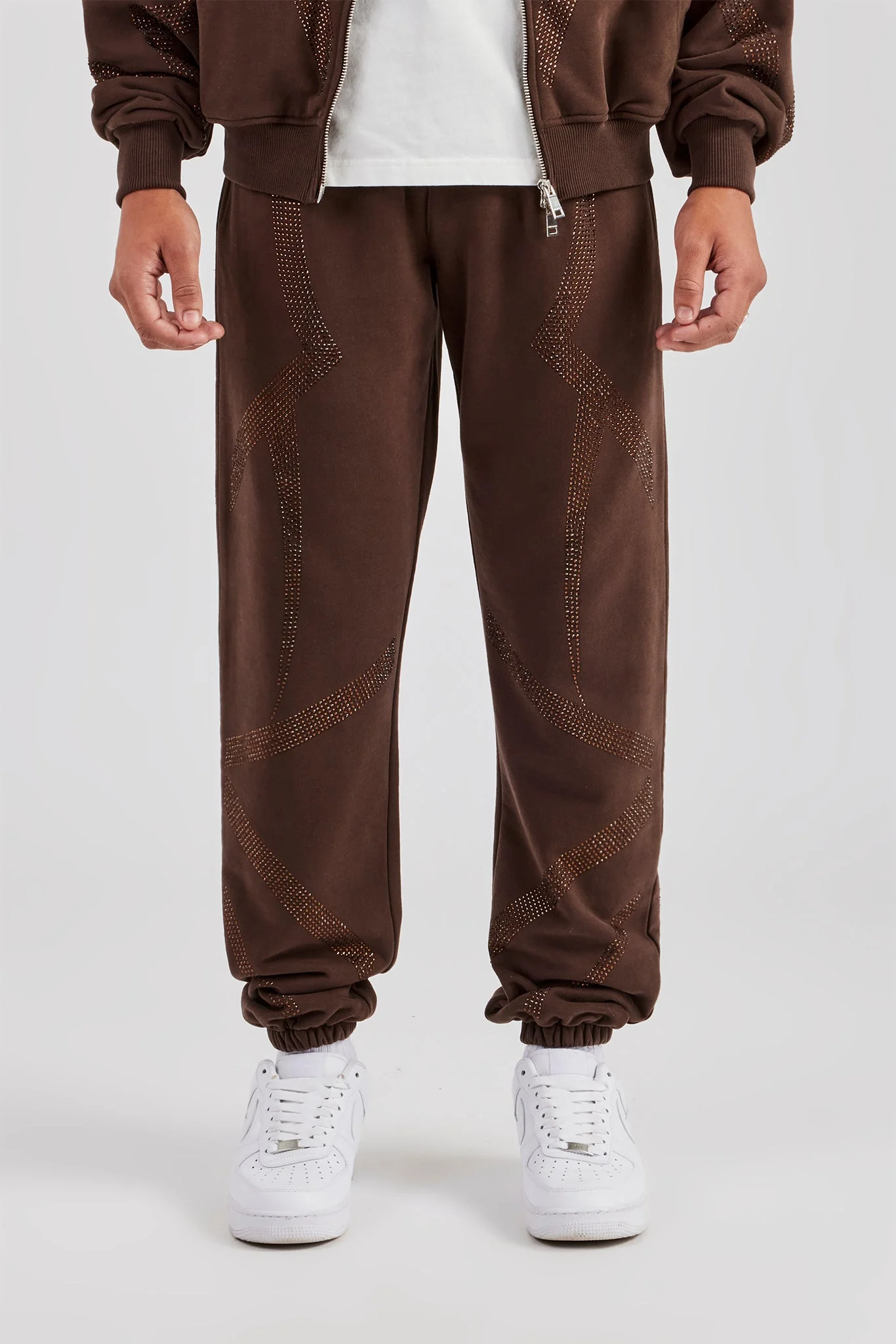 Rhinestone Diamond Cuffed Jogger - Chocolate - Image 7