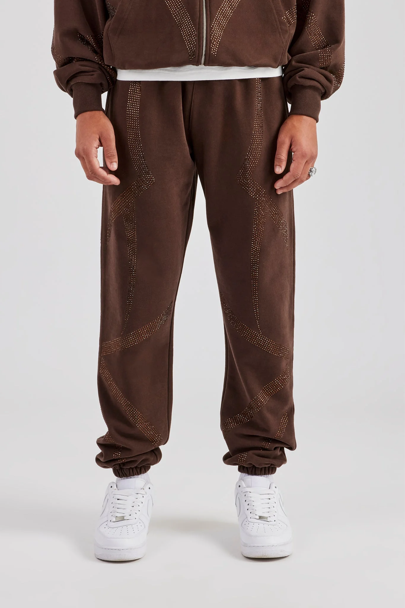 Rhinestone Diamond Cuffed Jogger - Chocolate - Image 8