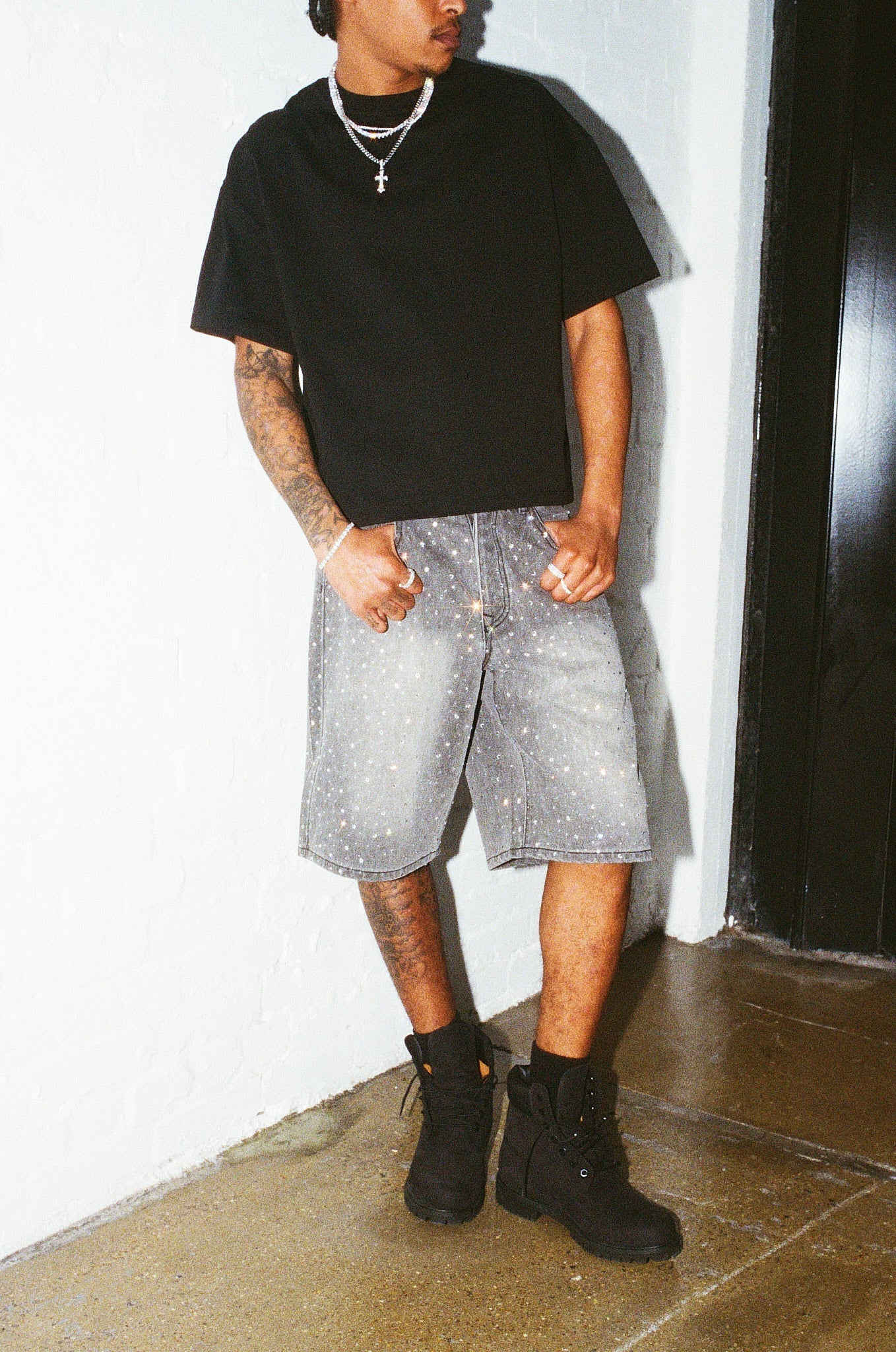 Rhinestone Jort - Washed Grey - Image 2