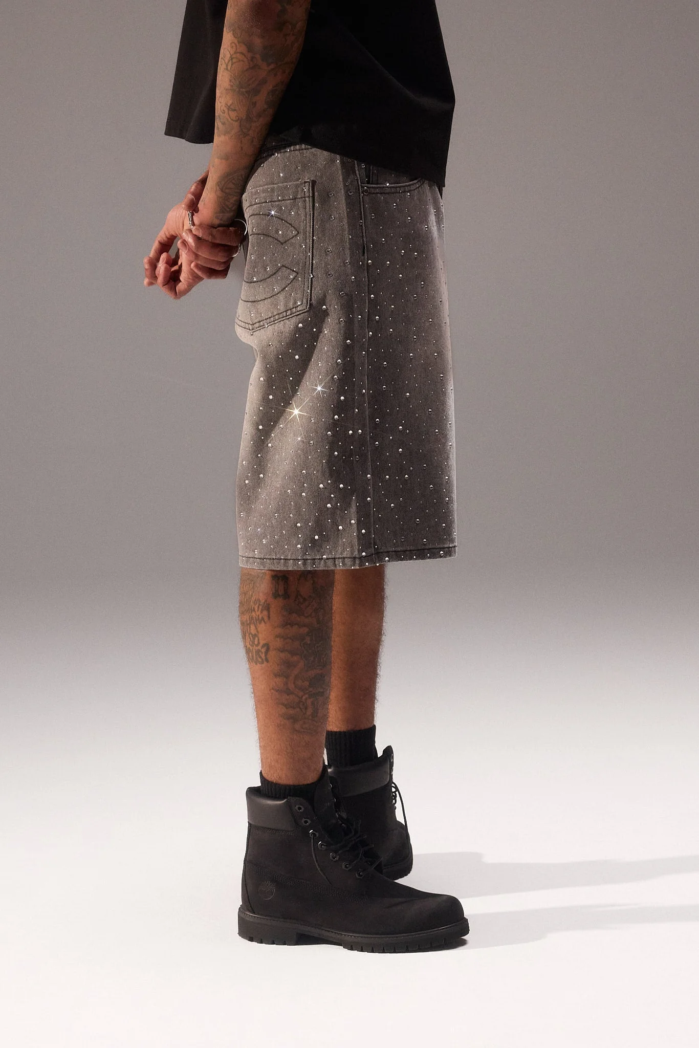 Rhinestone Jort - Washed Grey - Image 4