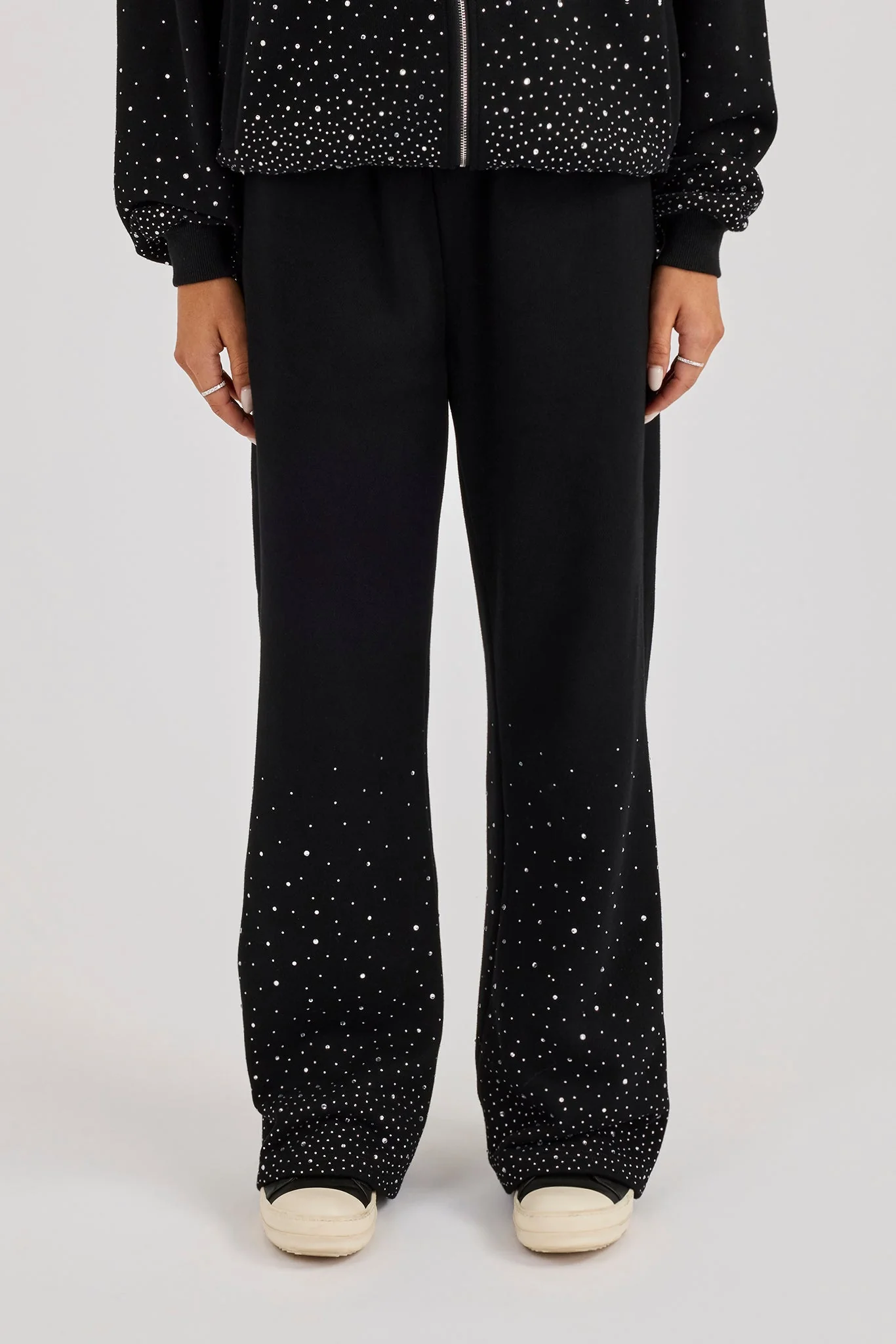 Rhinestone Wide Leg Jogger - Black - Image 3
