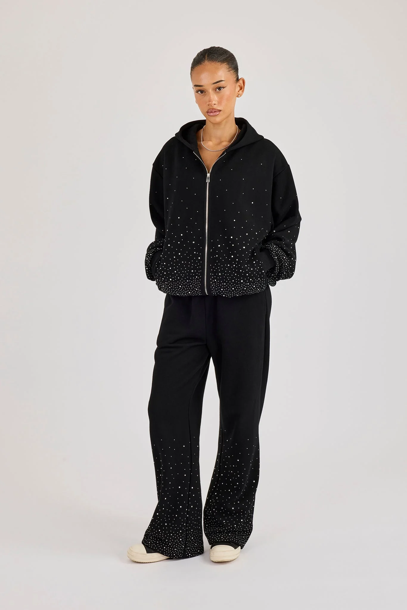 Rhinestone Wide Leg Jogger - Black - Image 4