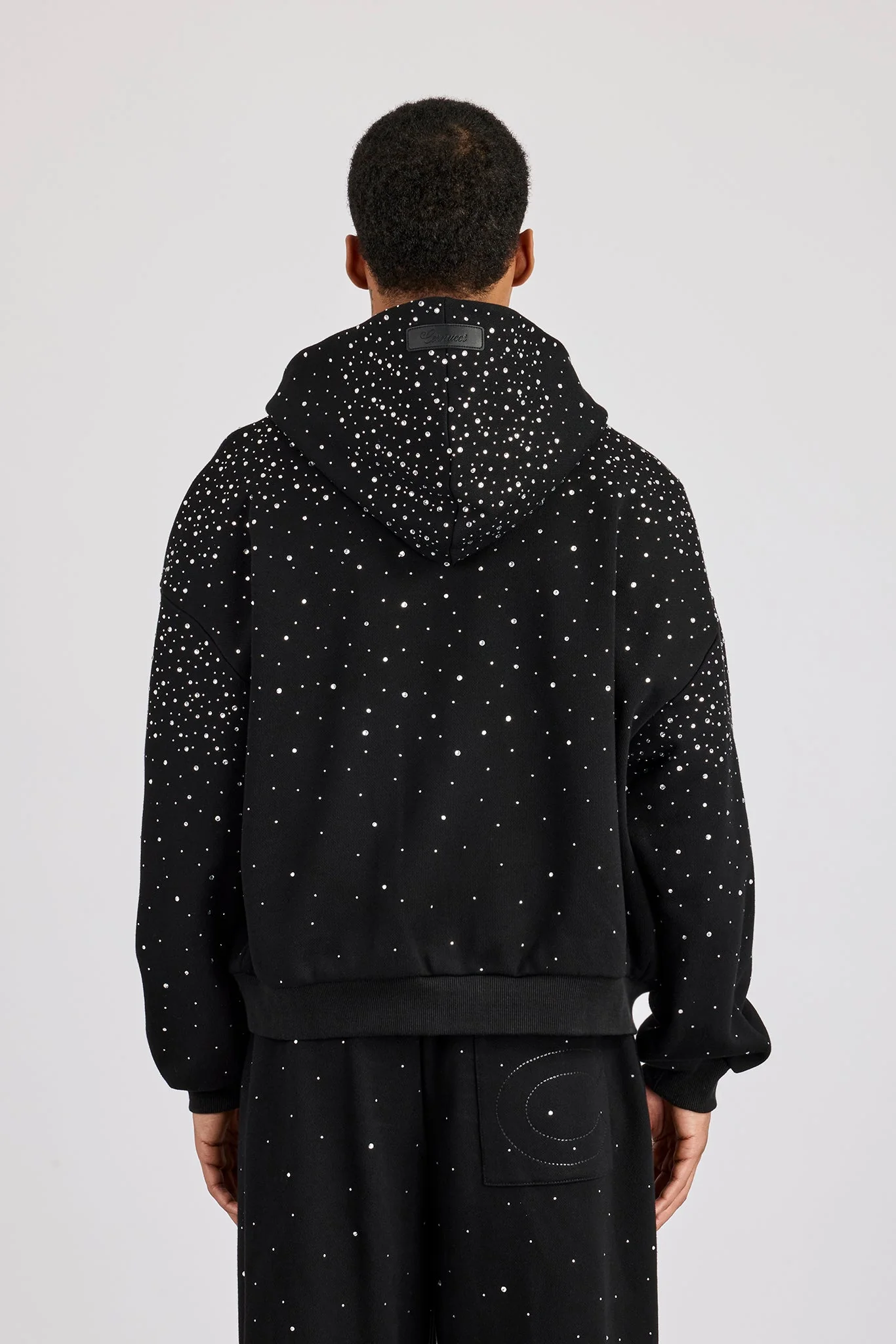 Rhinestone Zip Through Hoodie - Black - Image 4