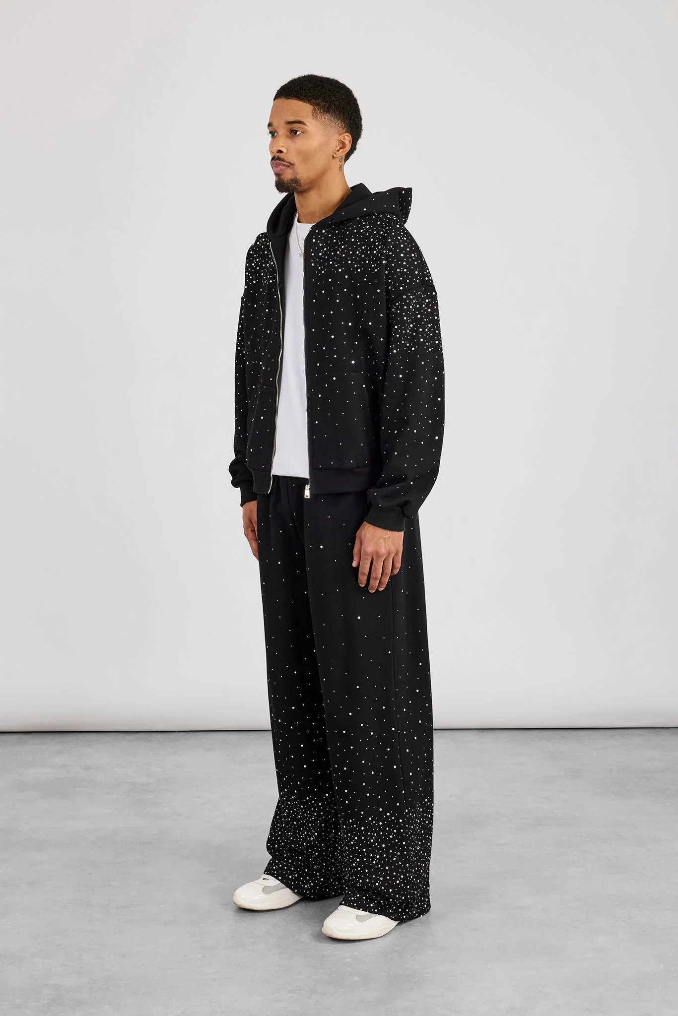 Rhinestone Zip Through Tracksuit - Black - Image 2