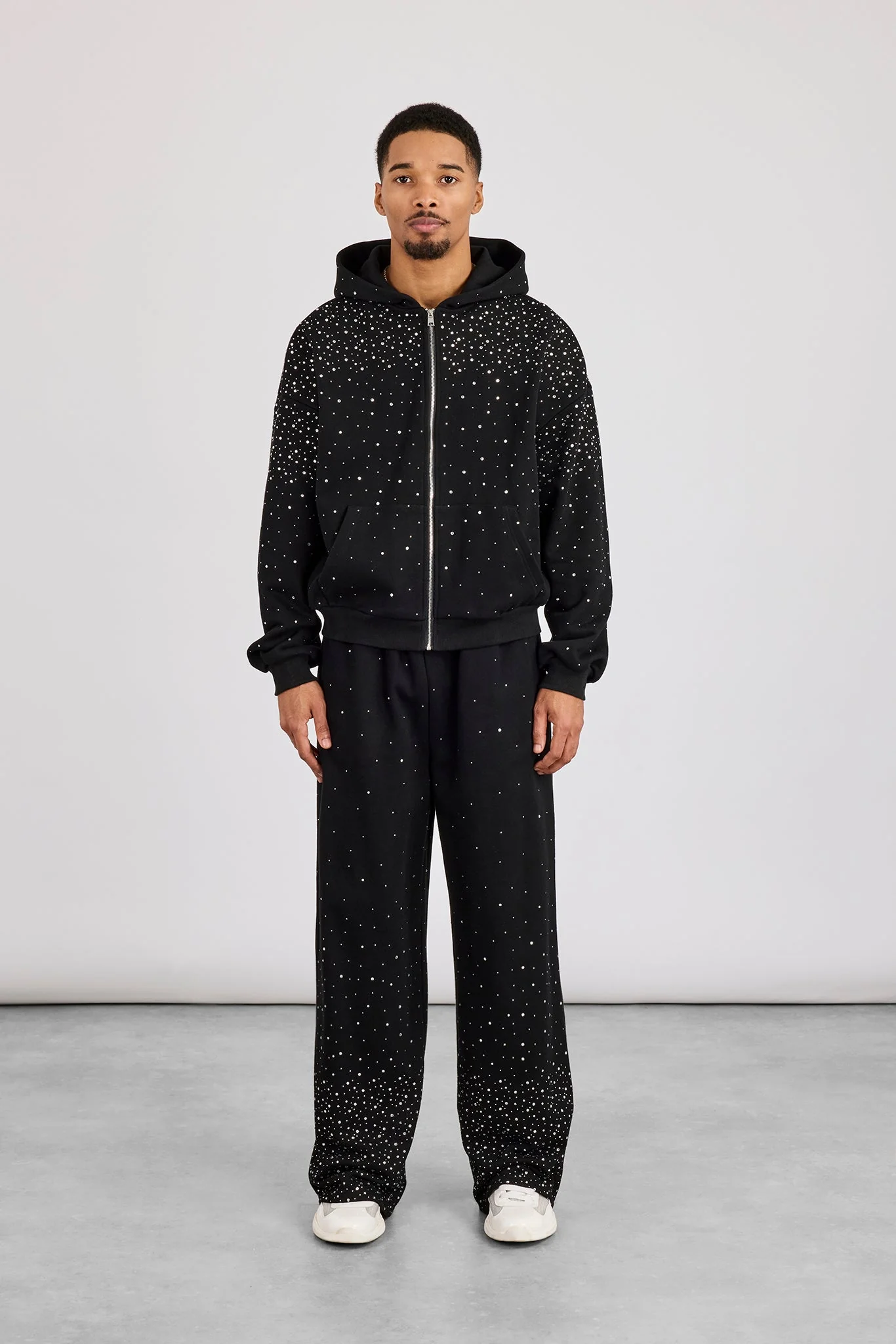 Rhinestone Zip Through Tracksuit - Black - Image 3