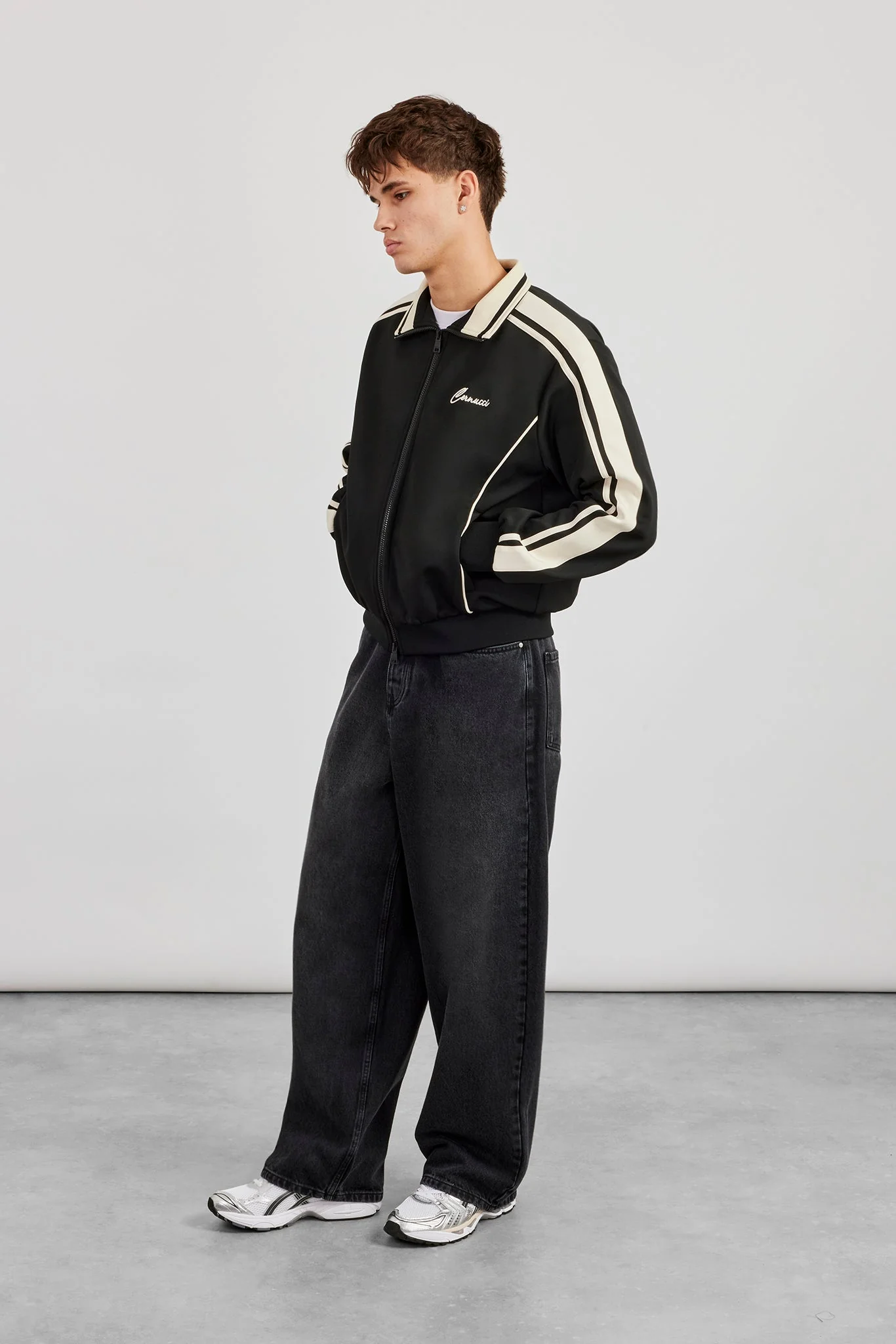 Rib Collar Regular Track Jacket - Black - Image 2