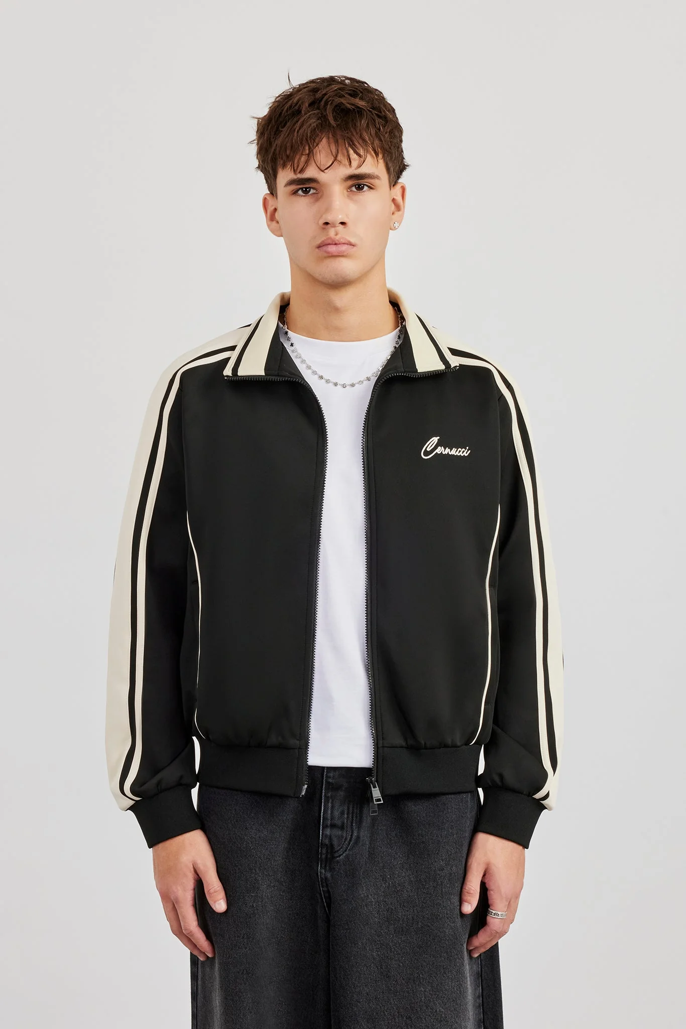 Rib Collar Regular Track Jacket - Black - Image 3