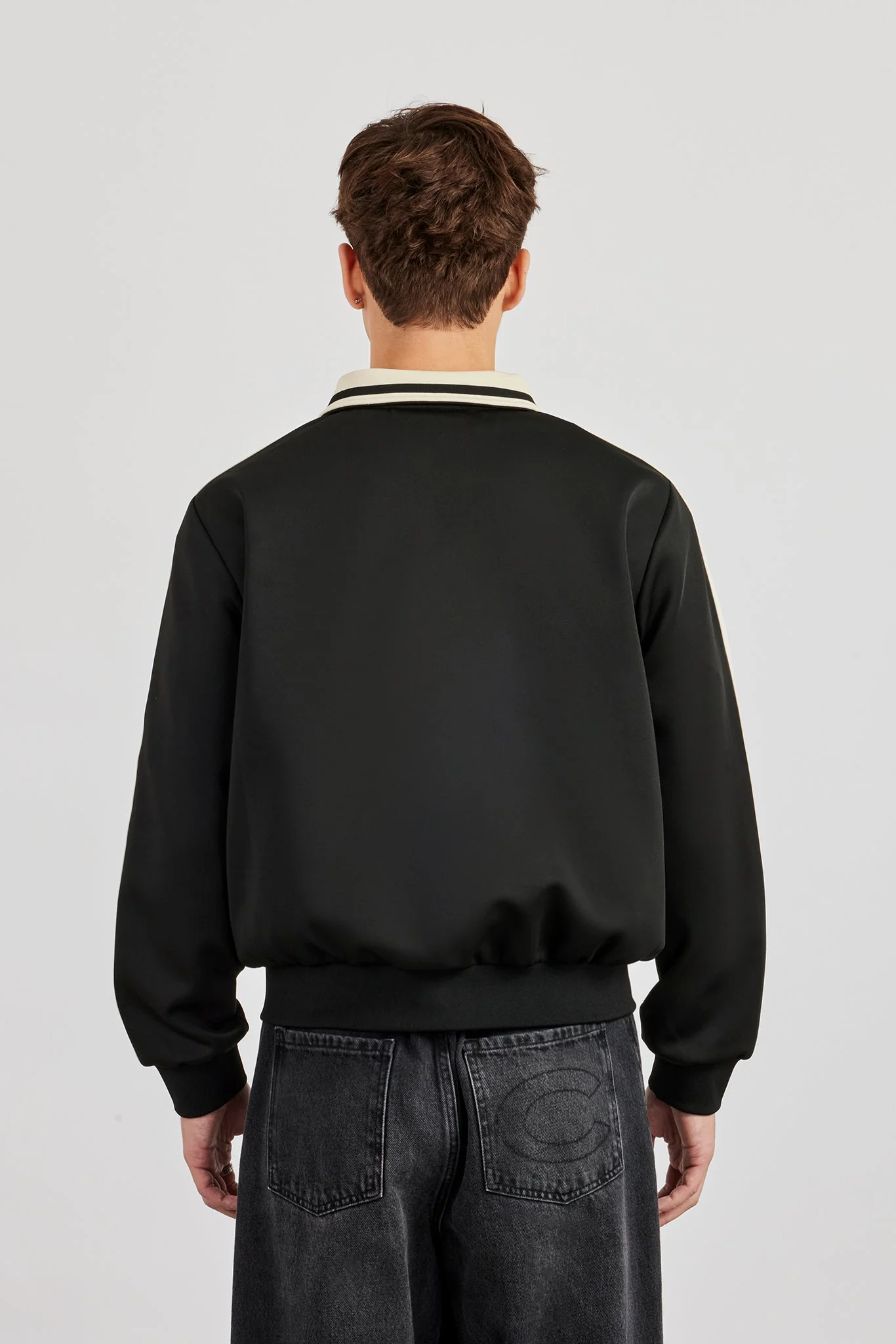 Rib Collar Regular Track Jacket - Black - Image 4