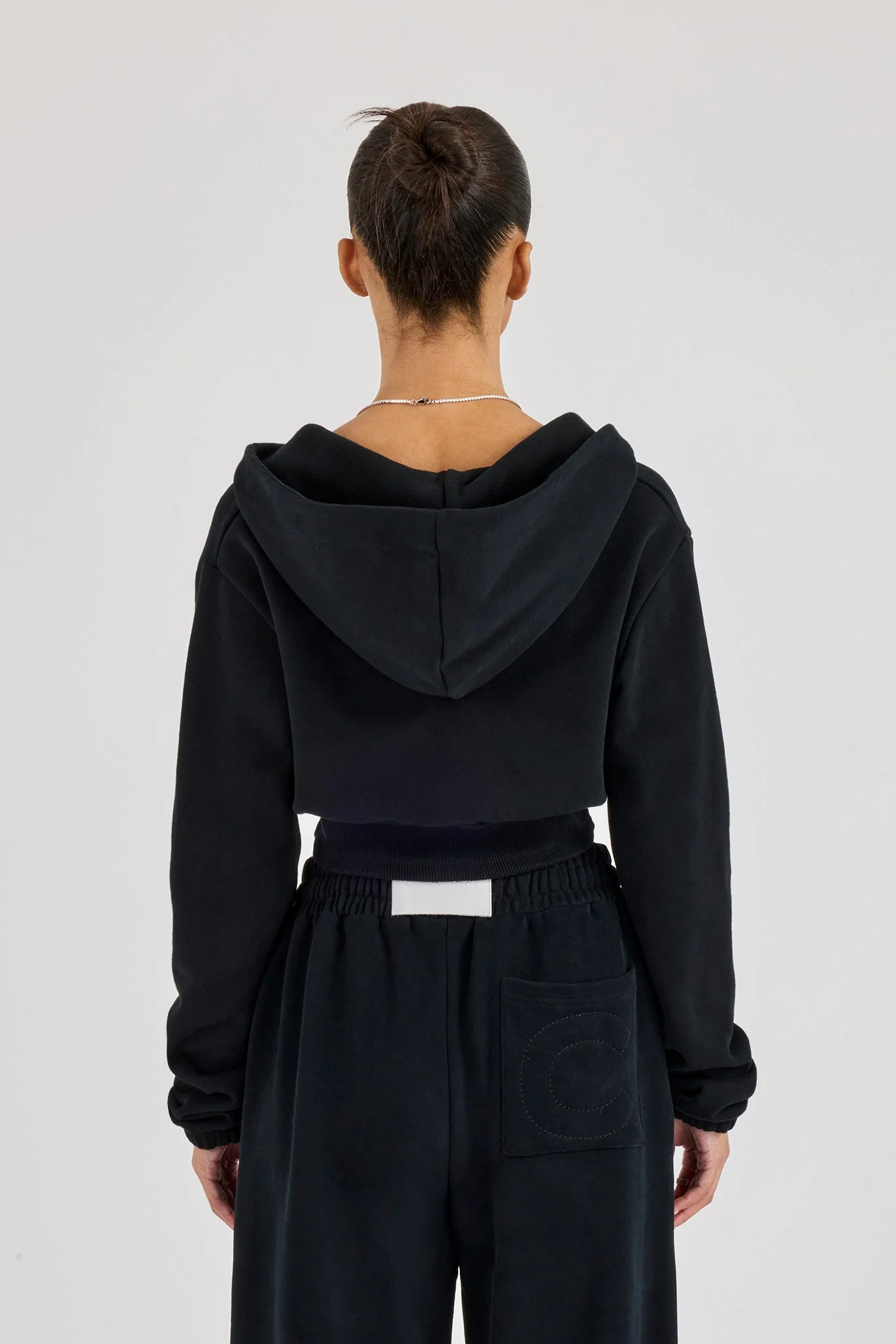 Rib Contrast Fitted Zip Hoodie - Black - Image 2