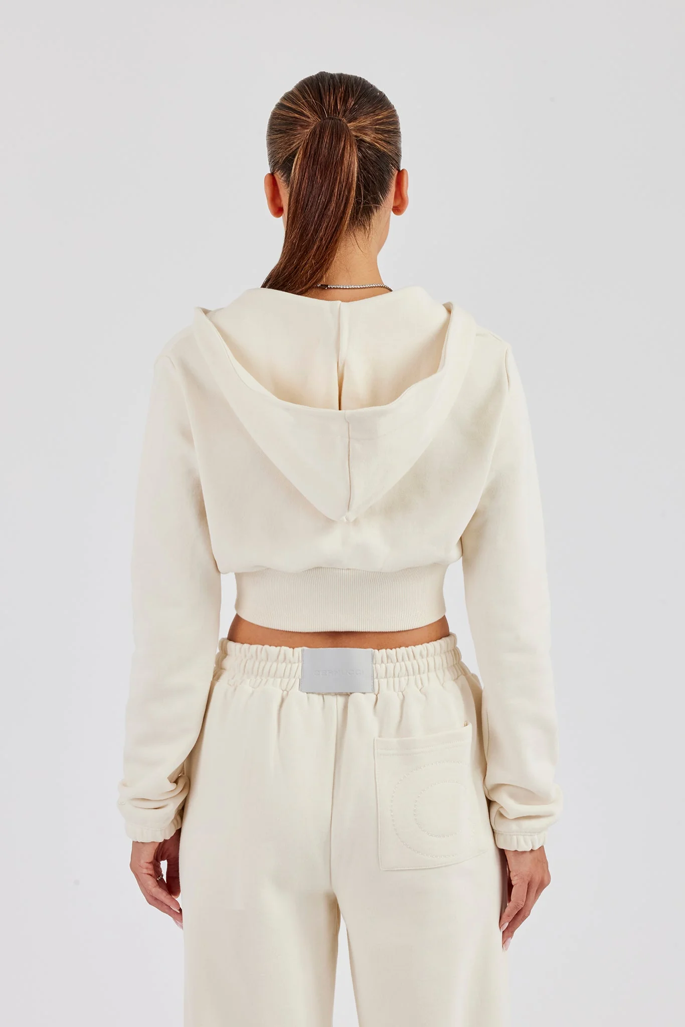 Rib Contrast Fitted Zip Hoodie - Off White - Image 4