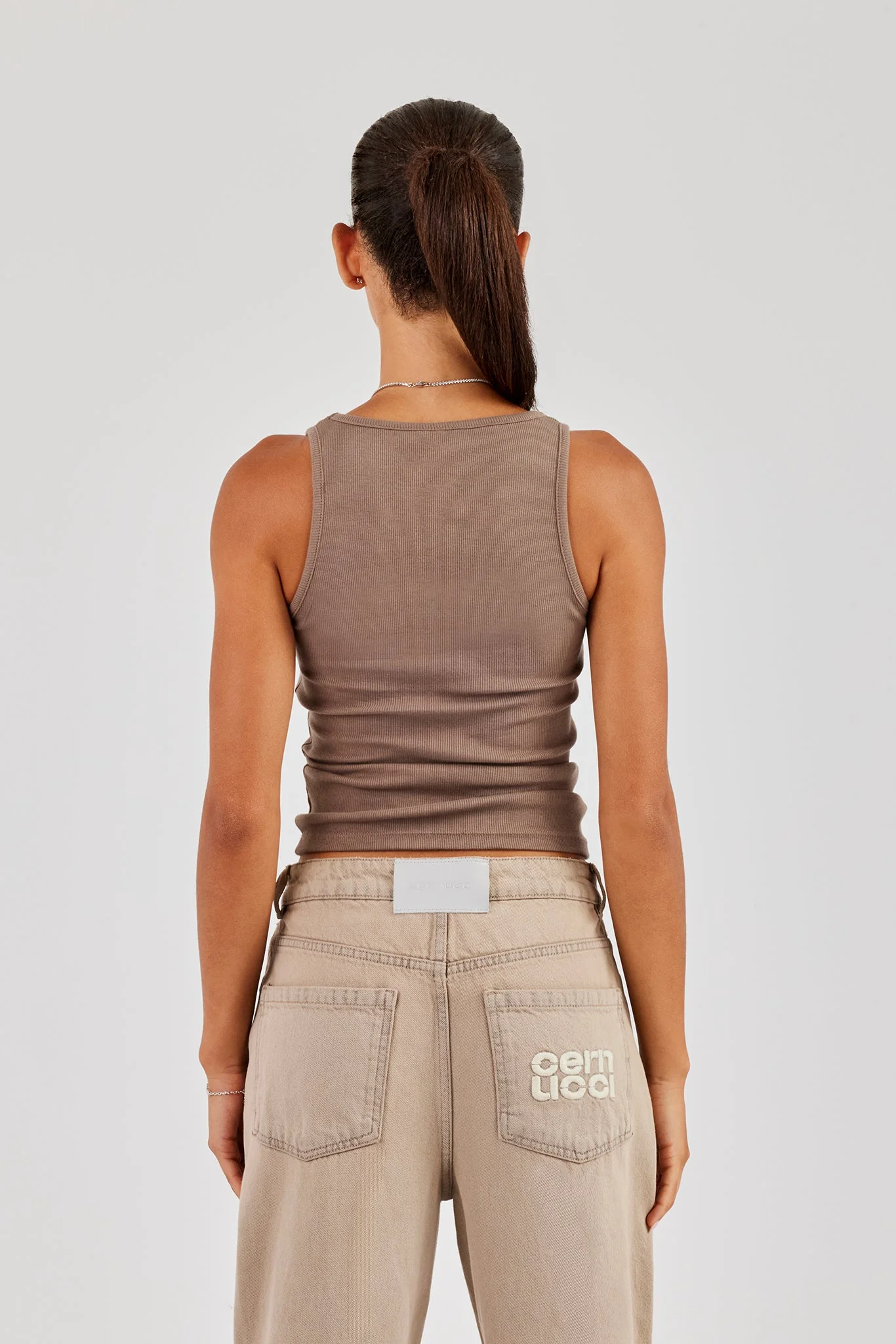 Rib Glitter Applique Vest - Taupe - Image 4