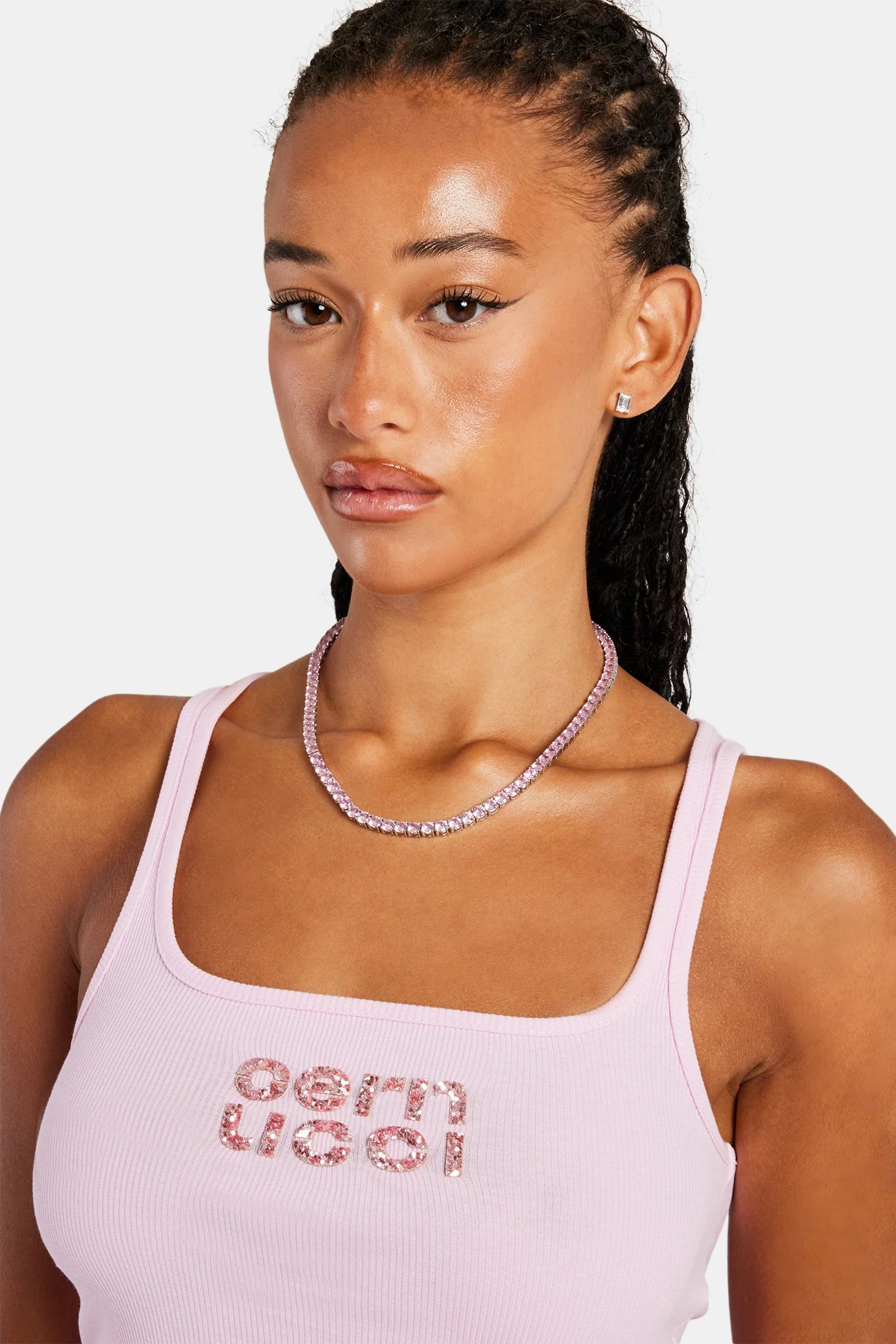 Rib Glitter Applique Vest Top - Pink - Image 2