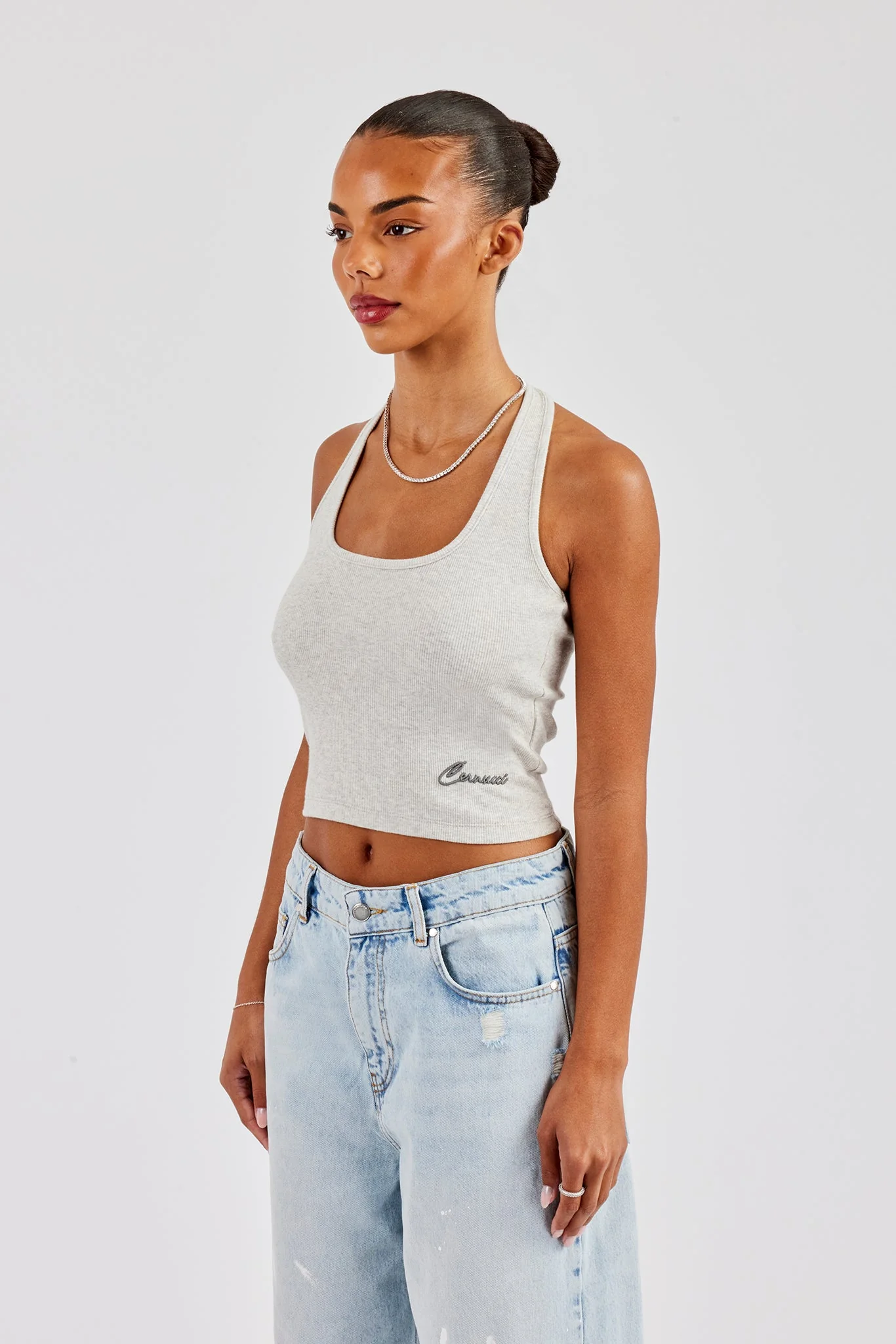 Rib Halterneck Top - Ash Grey - Image 4