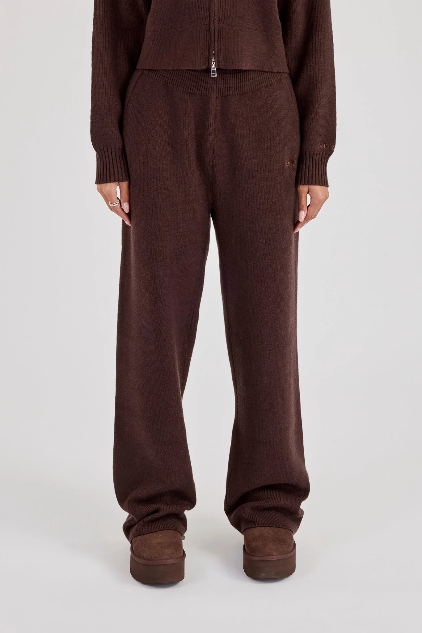Rib Knit Jogger - Brown - Image 2
