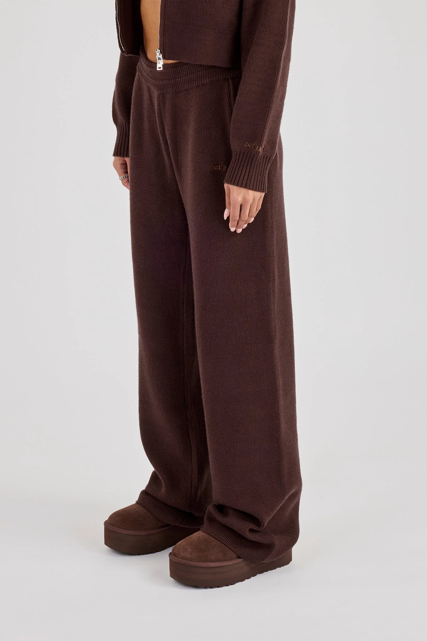 Rib Knit Jogger - Brown - Image 4