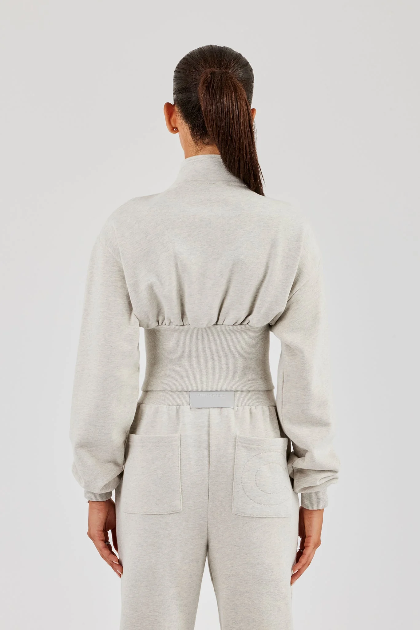 Rib Zip Through Funnel Neck Sweat - Ash Grey - Image 3