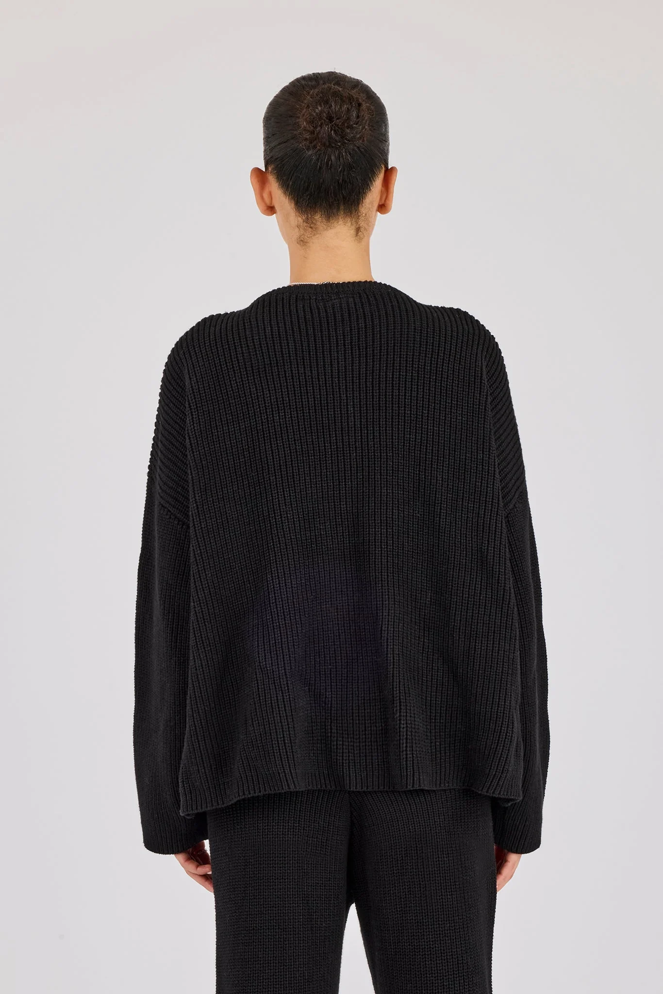 Ribbed Knit Collarless Bomber - Black - Image 3