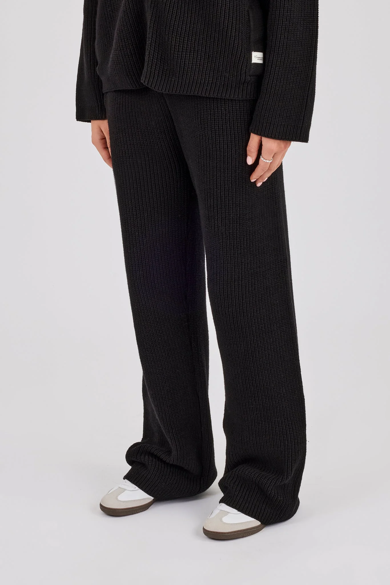 Ribbed Knit Wide Leg Jogger - Black