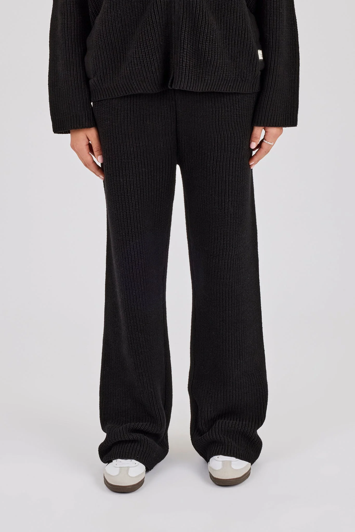 Ribbed Knit Wide Leg Jogger - Black - Image 2