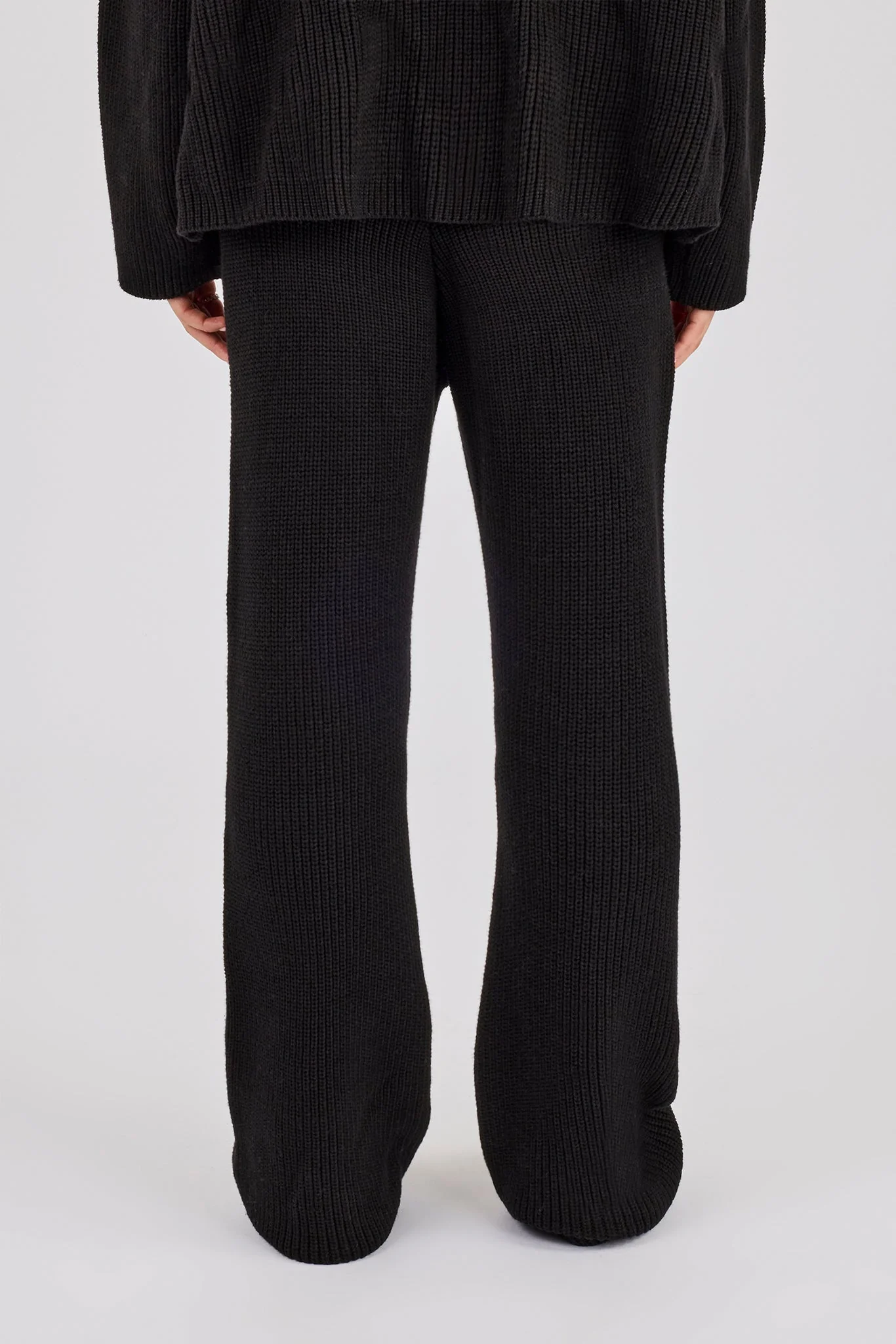 Ribbed Knit Wide Leg Jogger - Black - Image 3