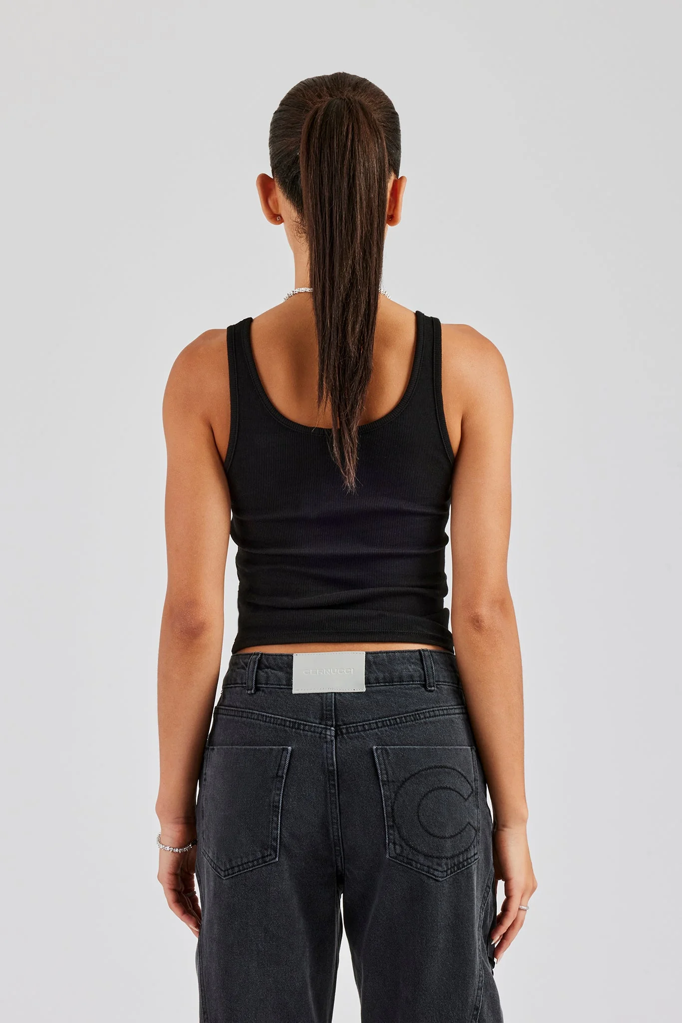 Ribbed Scoop Neck Embellished Vest - Black - Image 3
