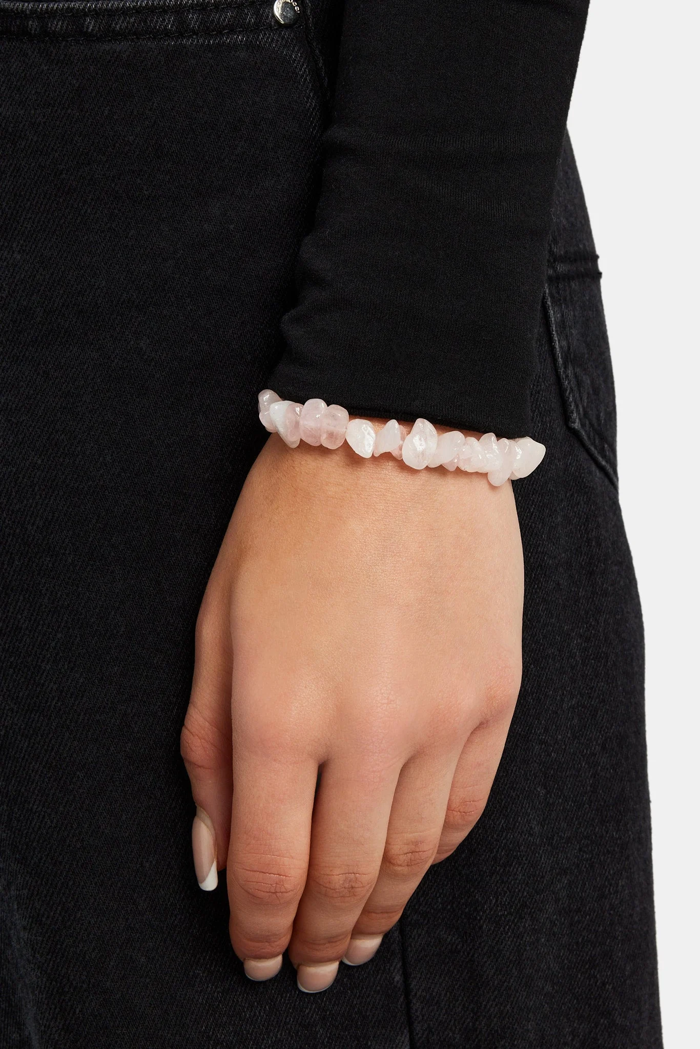 Rose Quartz Shard Bead Bracelet - White - 6mm