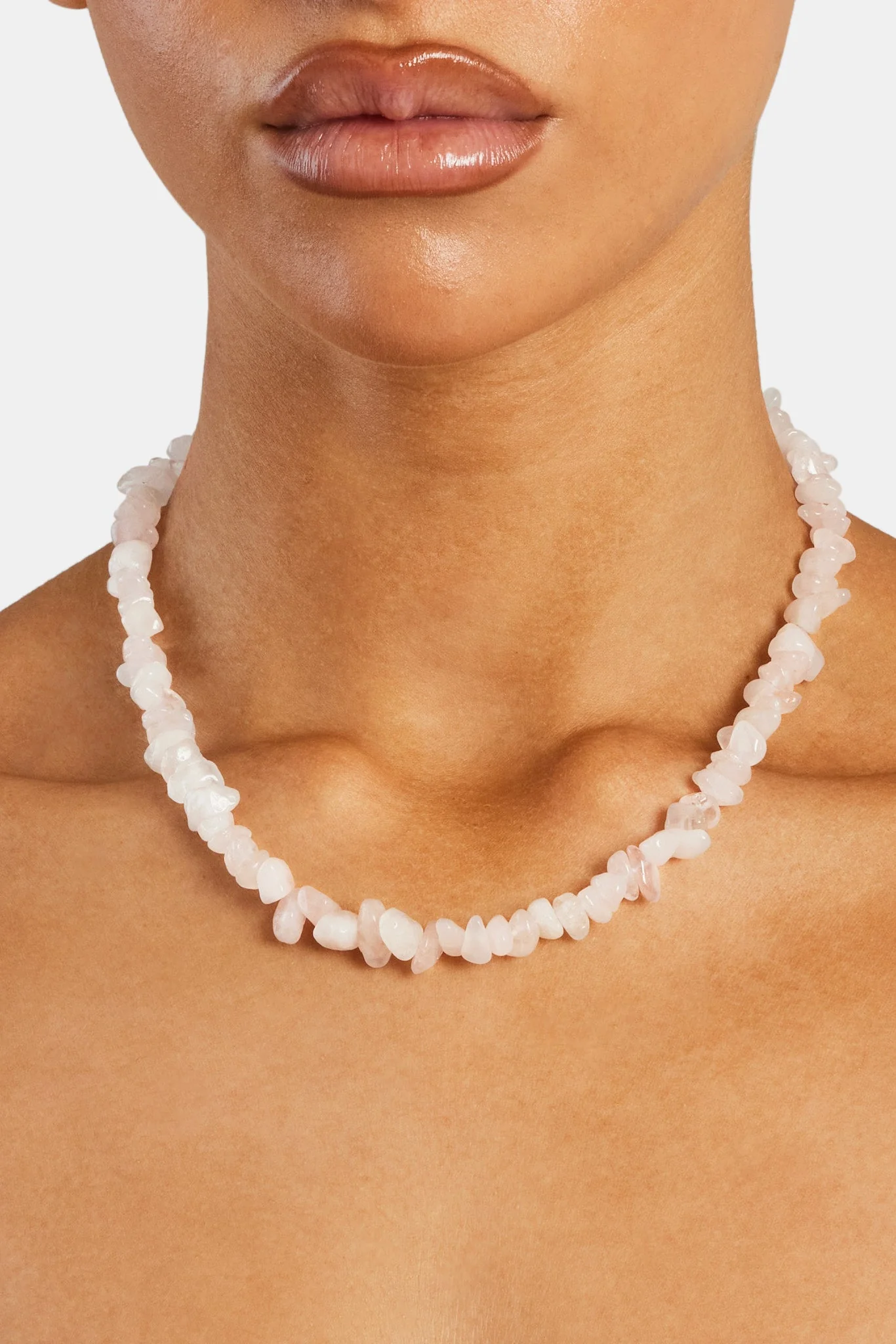 Rose Quartz Shard Bead Necklace - White - 6mm - Image 2