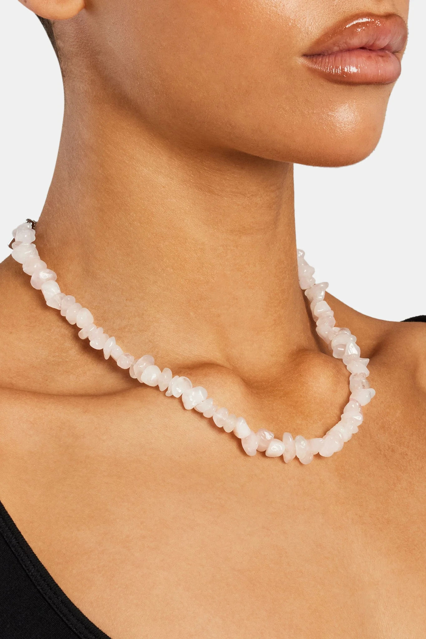 Rose Quartz Shard Bead Necklace - White - 6mm - Image 3